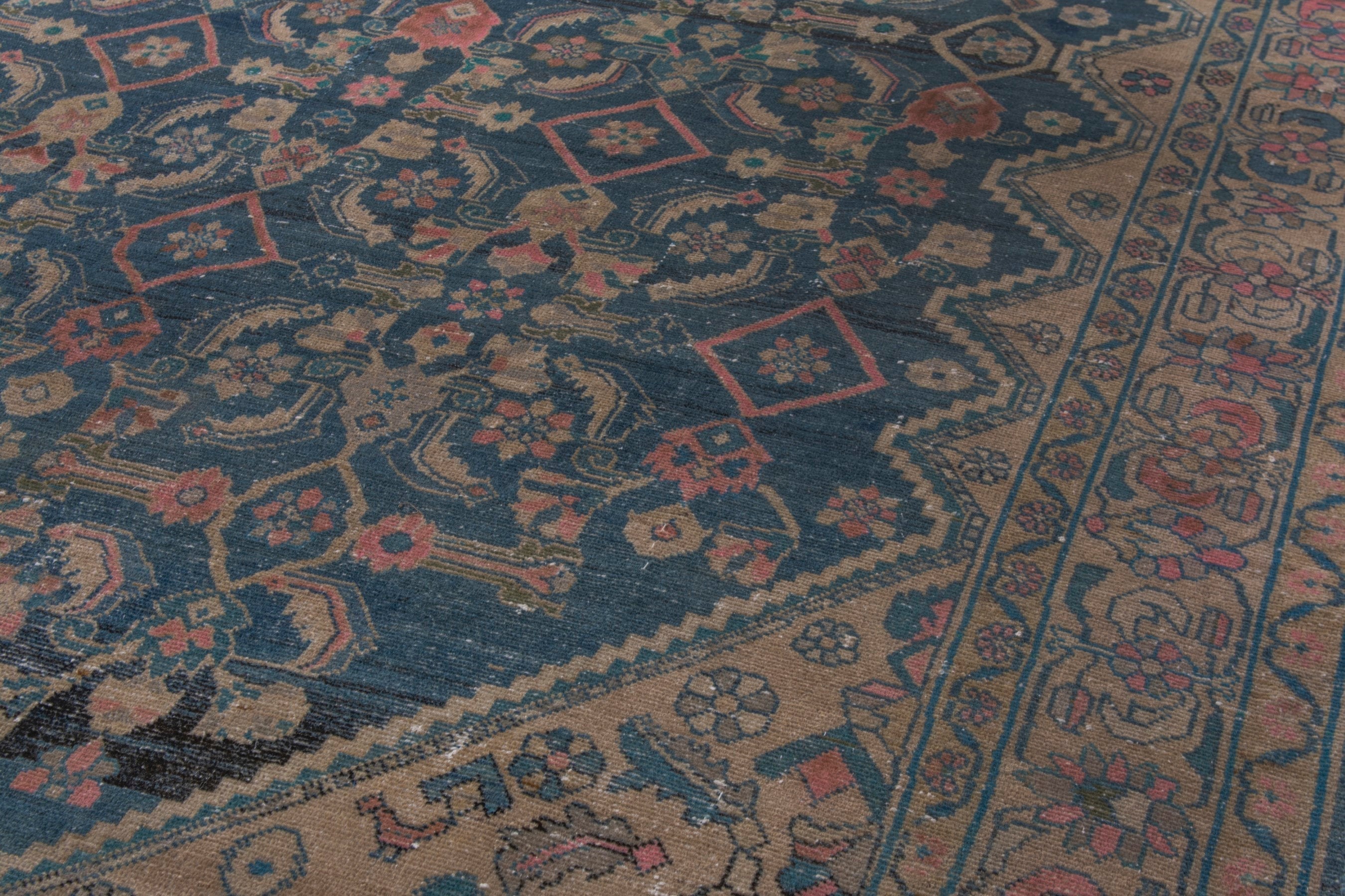 Persian Malayer area rug in navy and dusty rose, view 8 of 24
