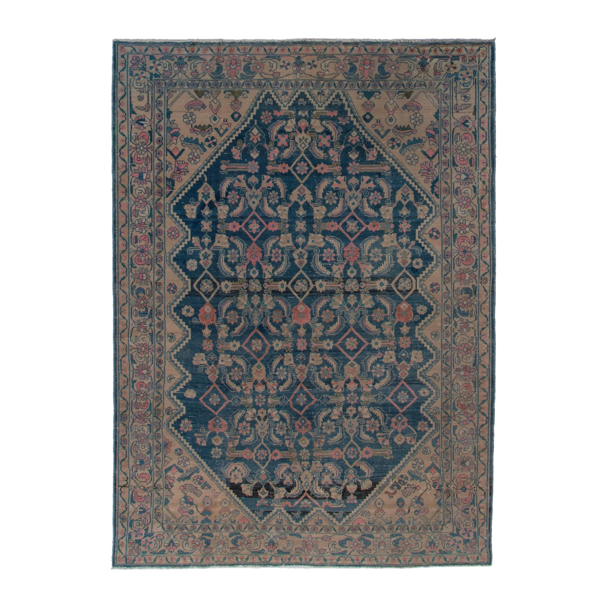 Persian Malayer area rug in navy and dusty rose, 6'9" x 9'10"