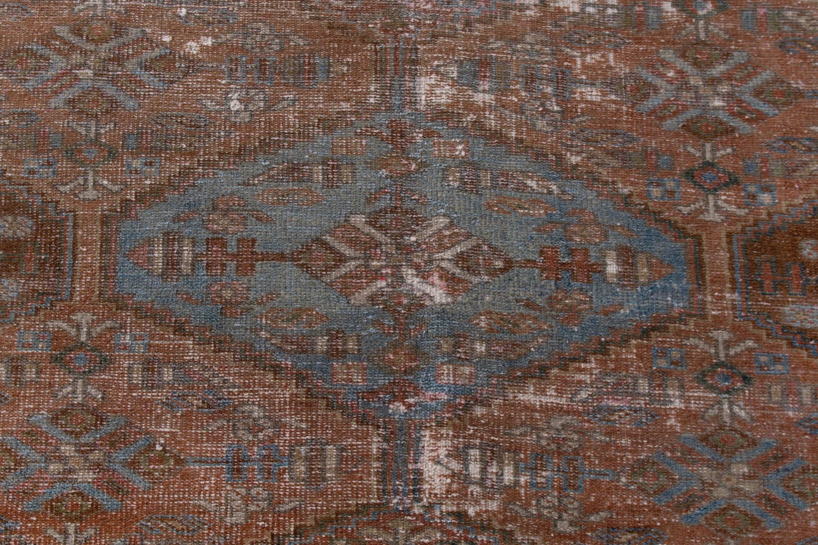 Persian Shiraz area rug in rust and teal, view 13 of 20