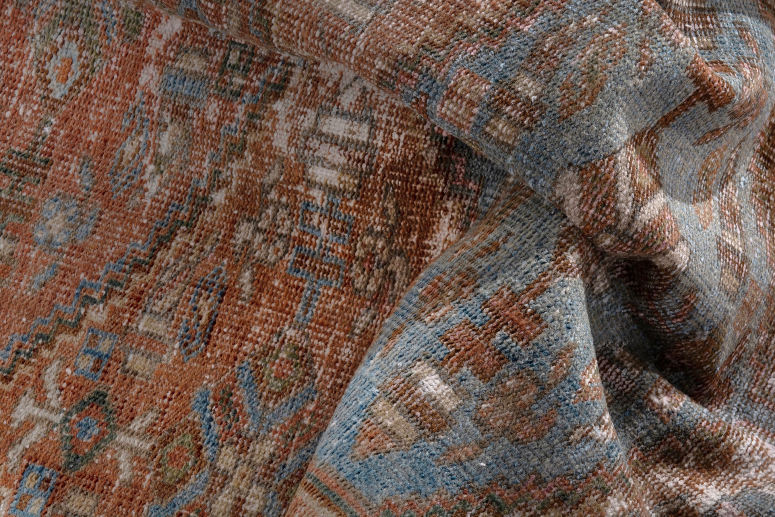 Persian Shiraz area rug in rust and teal, view 17 of 20