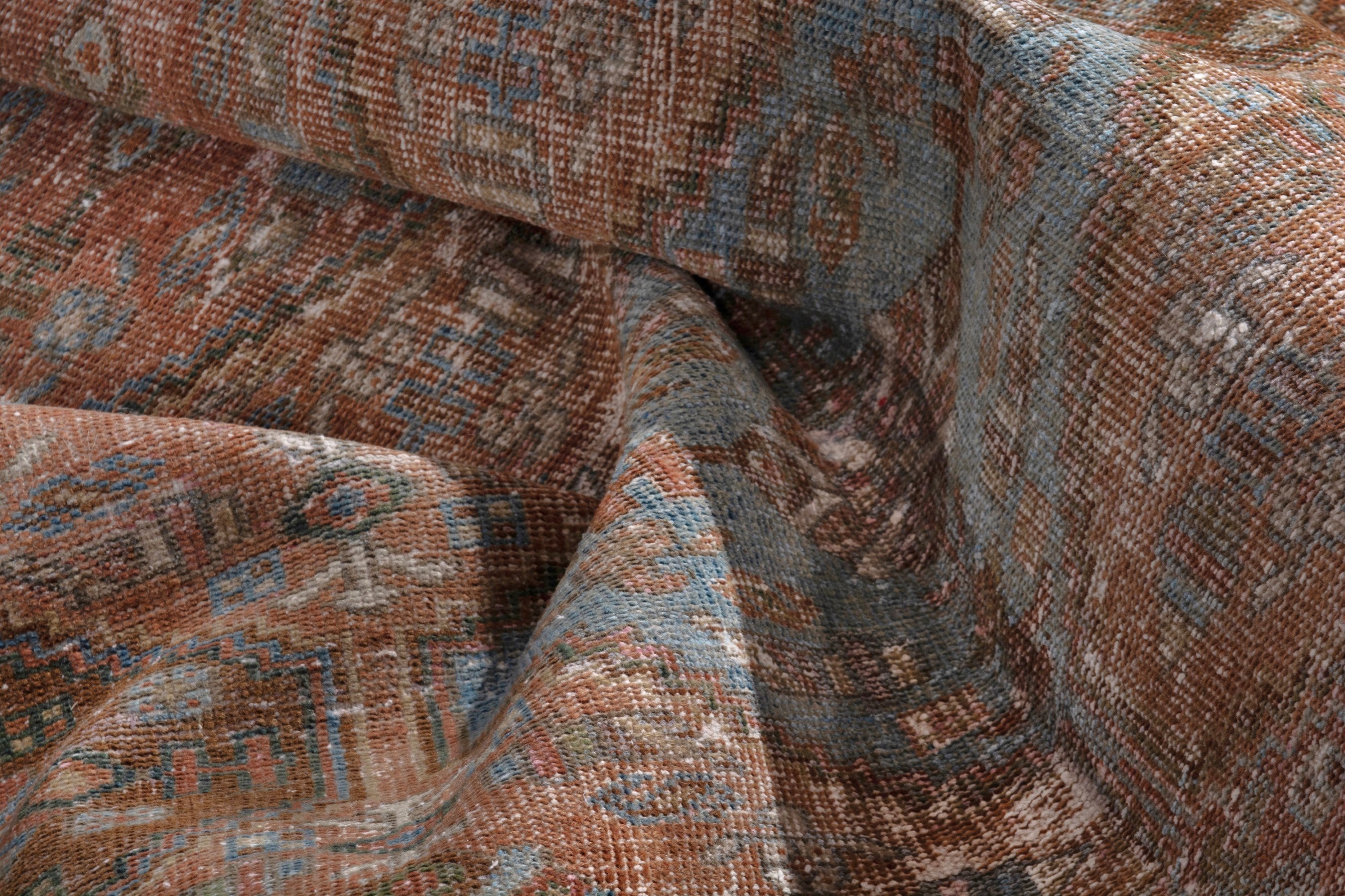 Persian Shiraz area rug in rust and teal, view 18 of 20