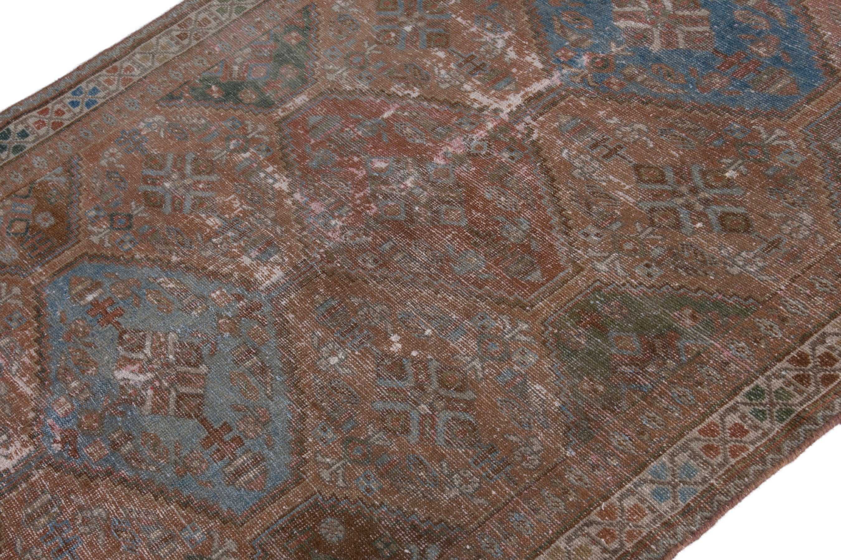 Persian Shiraz area rug in rust and teal, view 6 of 20