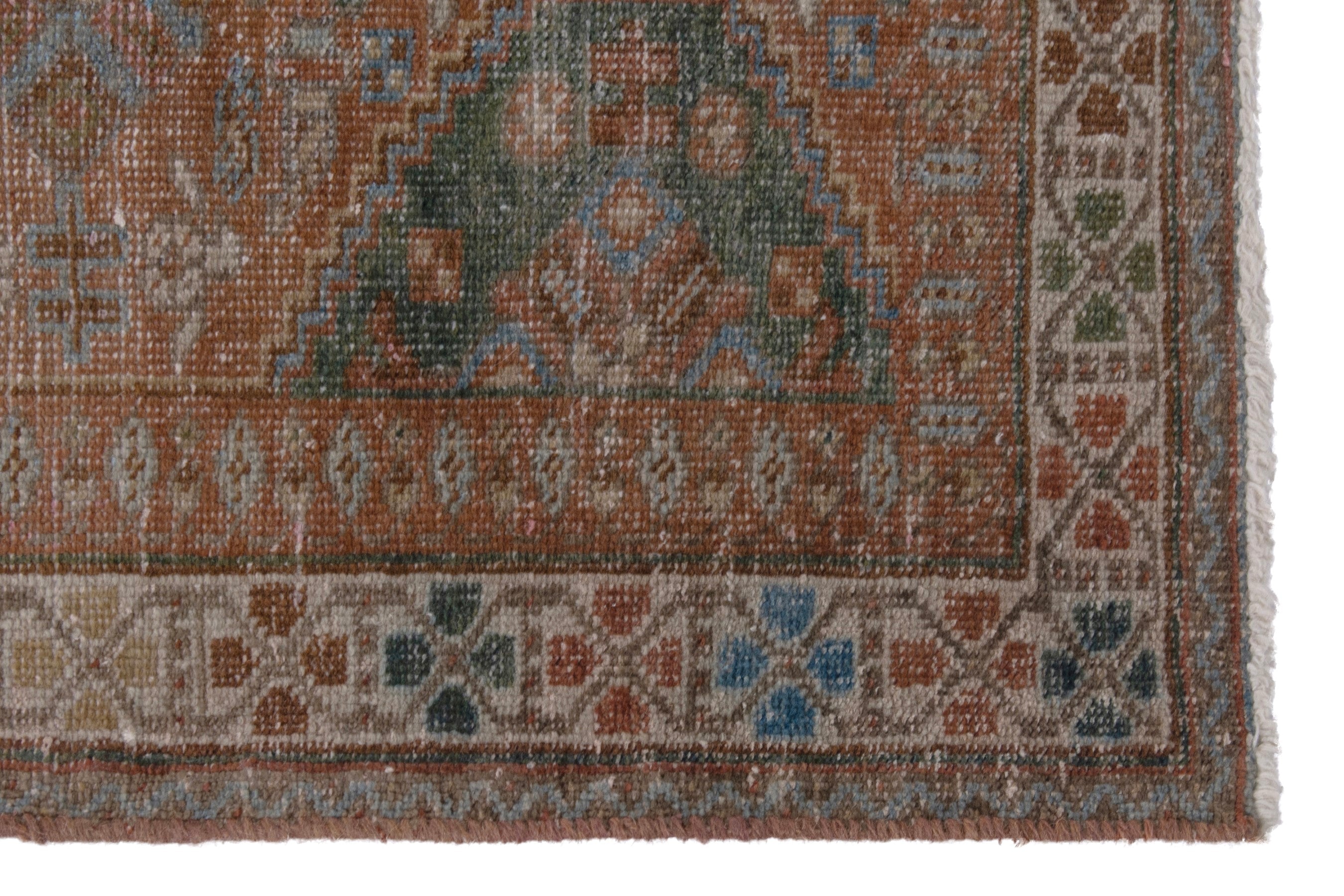 Persian Shiraz area rug in rust and teal, view 5 of 20