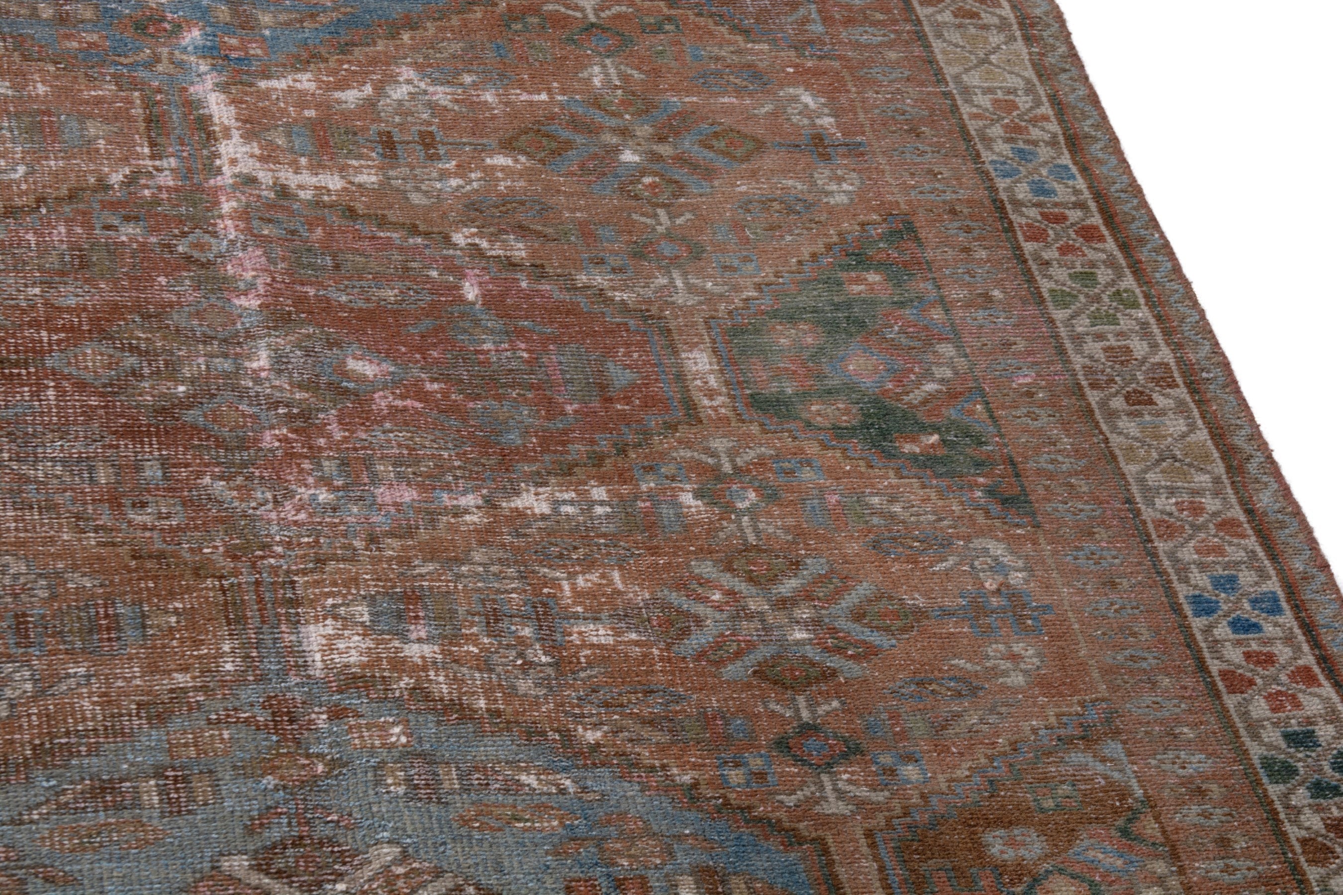 Persian Shiraz area rug in rust and teal, view 7 of 20