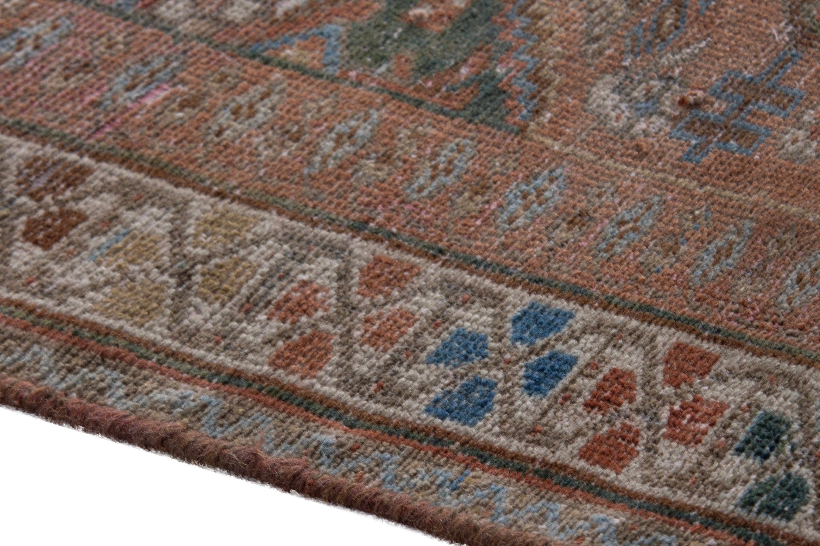 Persian Shiraz area rug in rust and teal, view 8 of 20