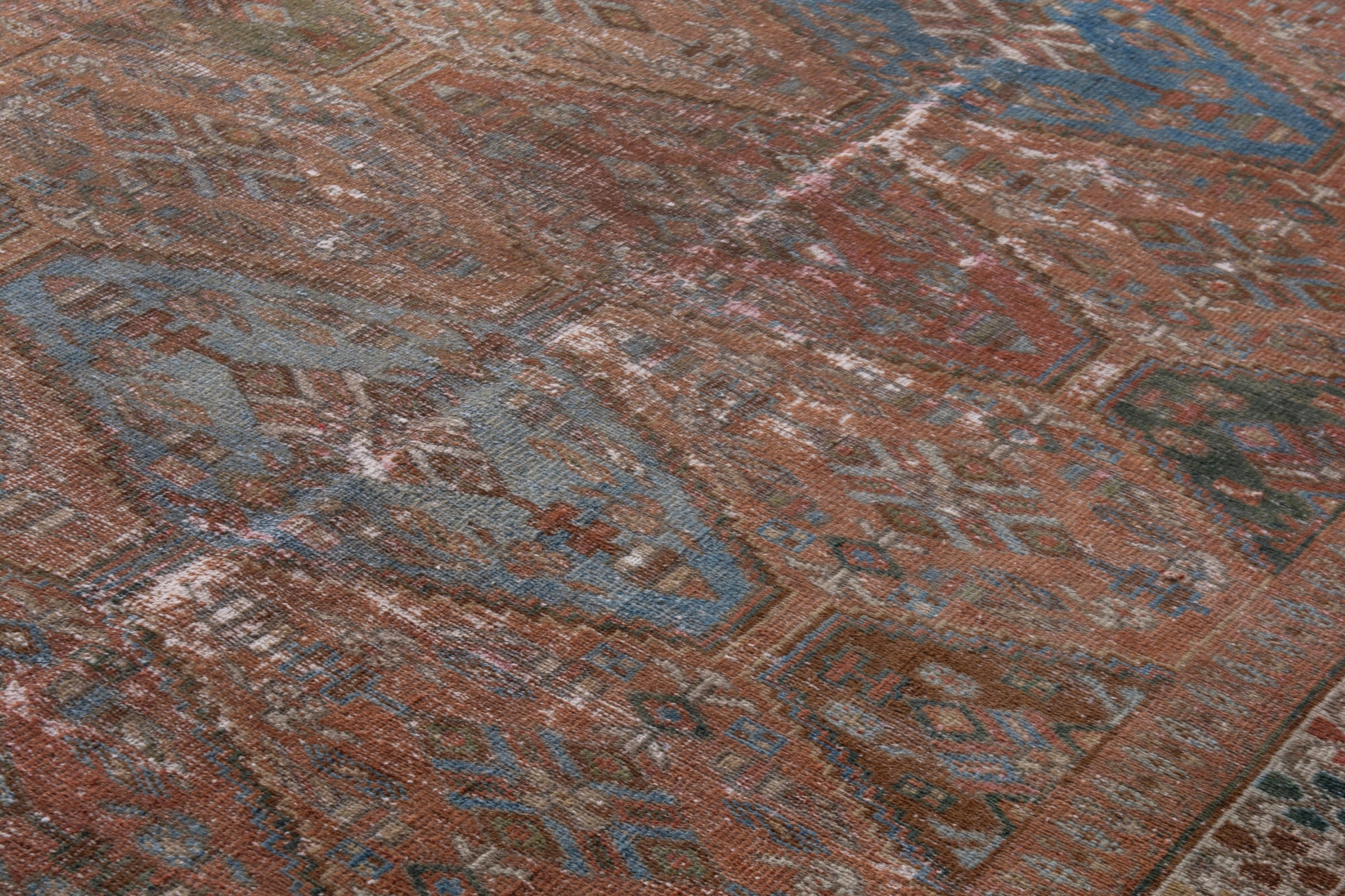 Persian Shiraz area rug in rust and teal, view 9 of 20