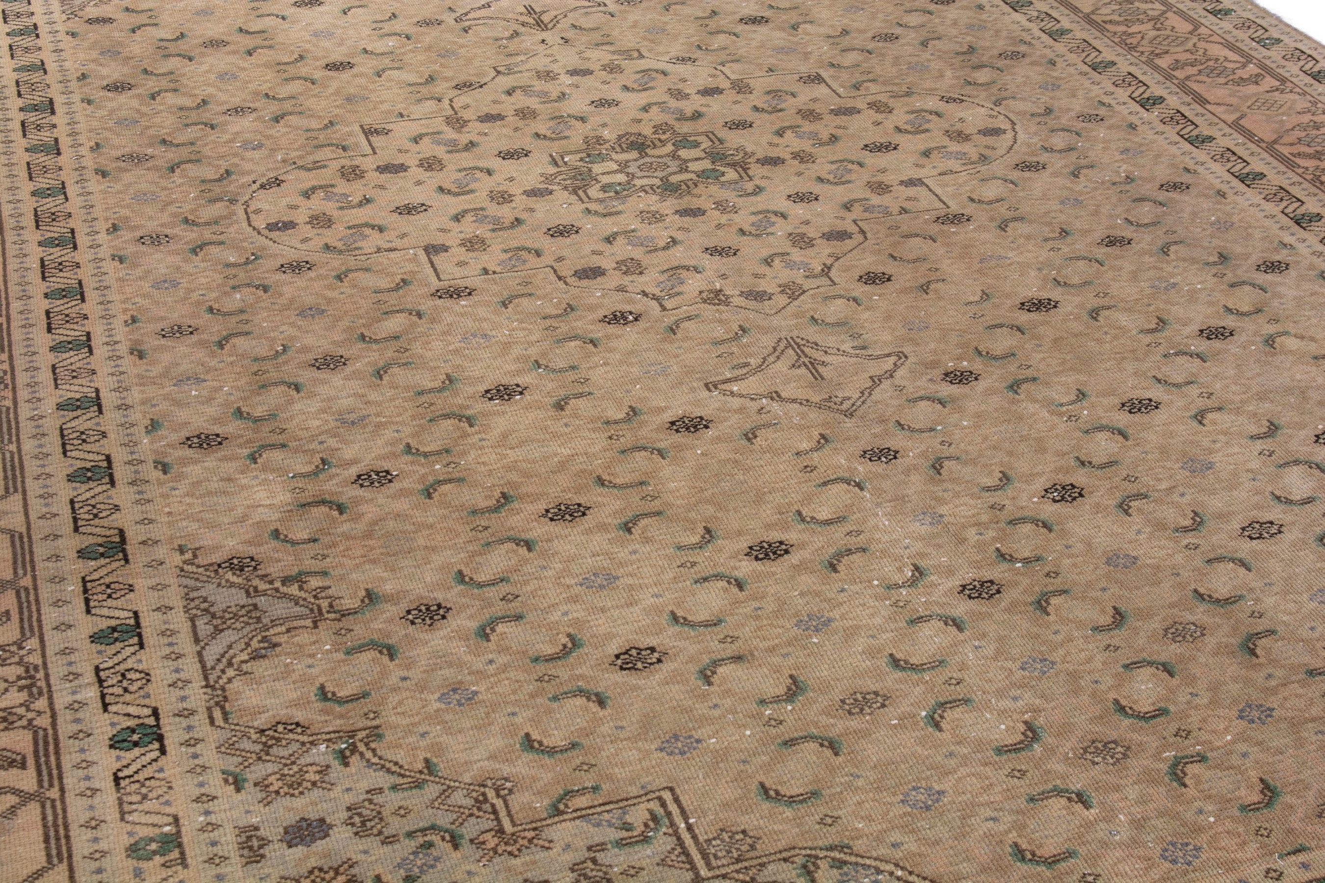 Persian Ardabil area rug in taupe and tan, view 10 of 23