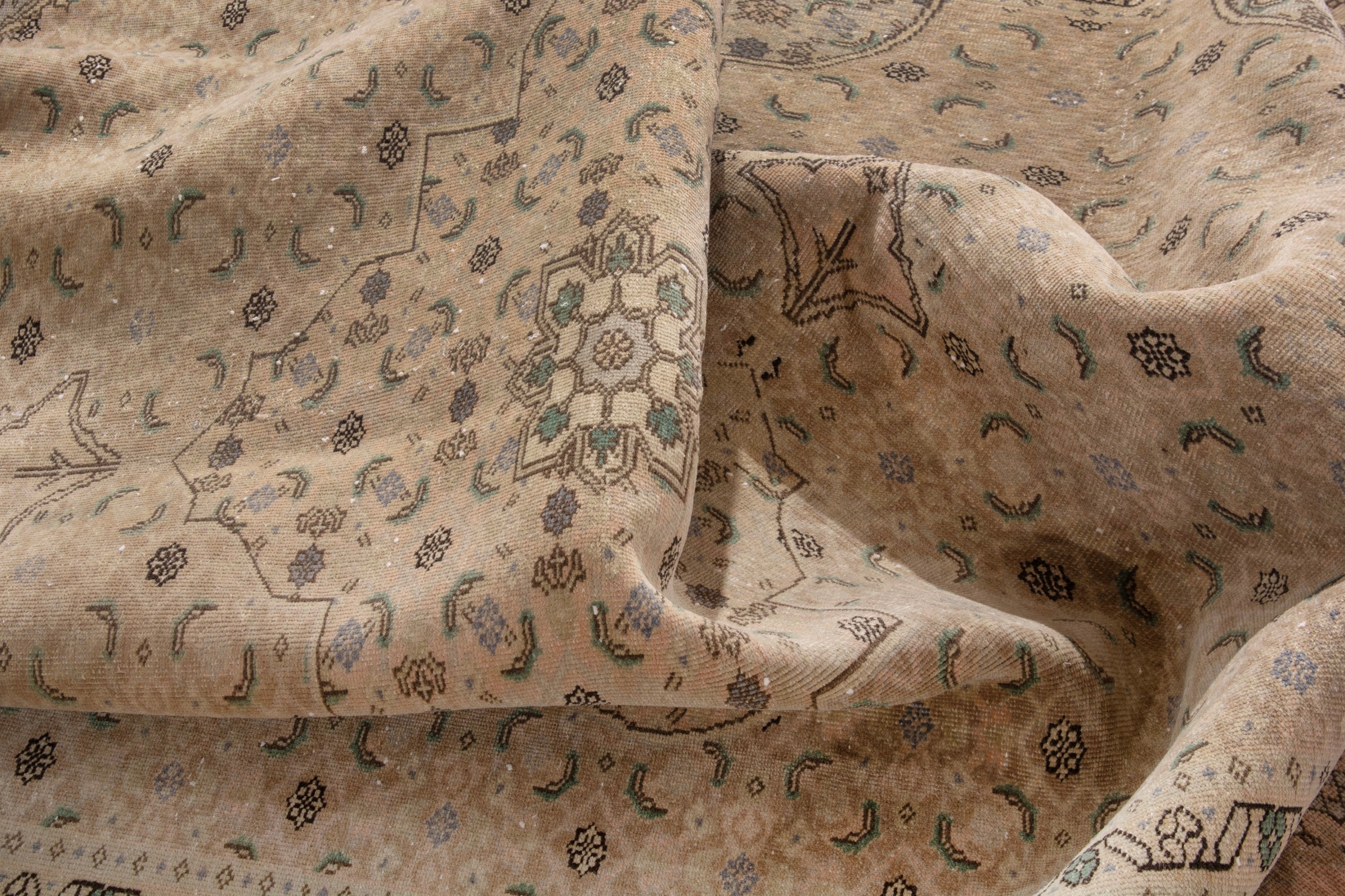 Persian Ardabil area rug in taupe and tan, view 18 of 23