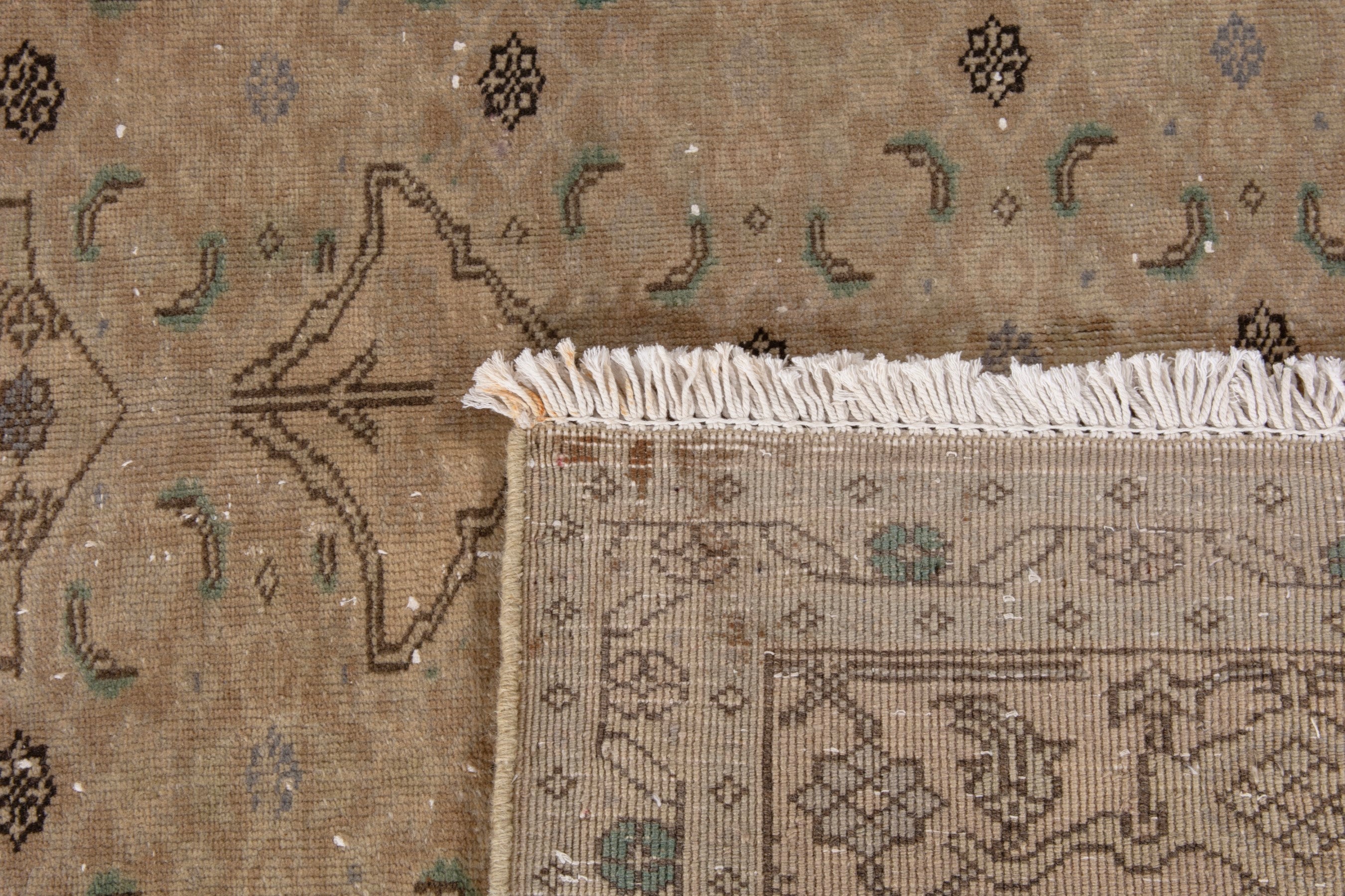 Persian Ardabil area rug in taupe and tan, view 23 of 23