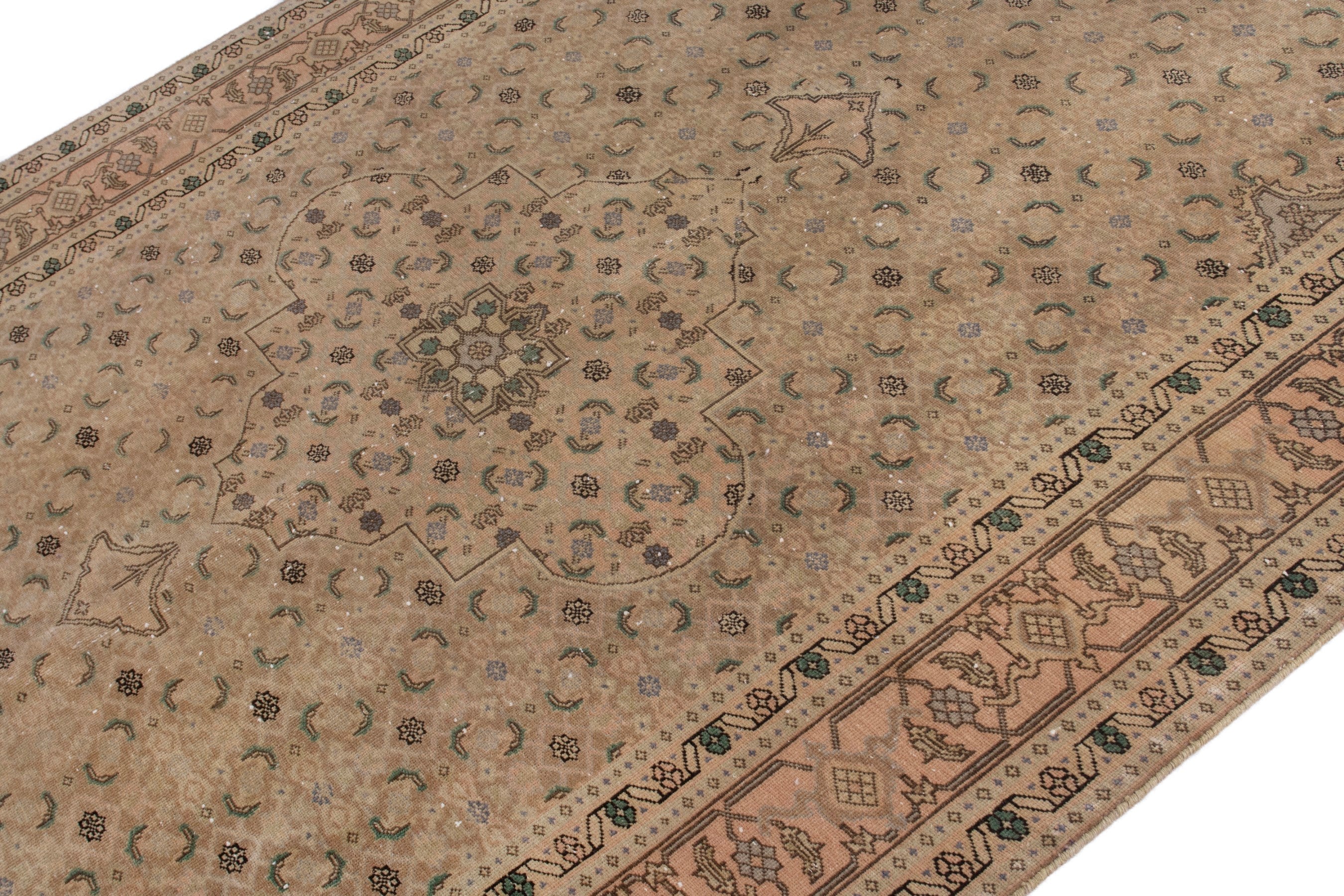 Persian Ardabil area rug in taupe and tan, view 6 of 23