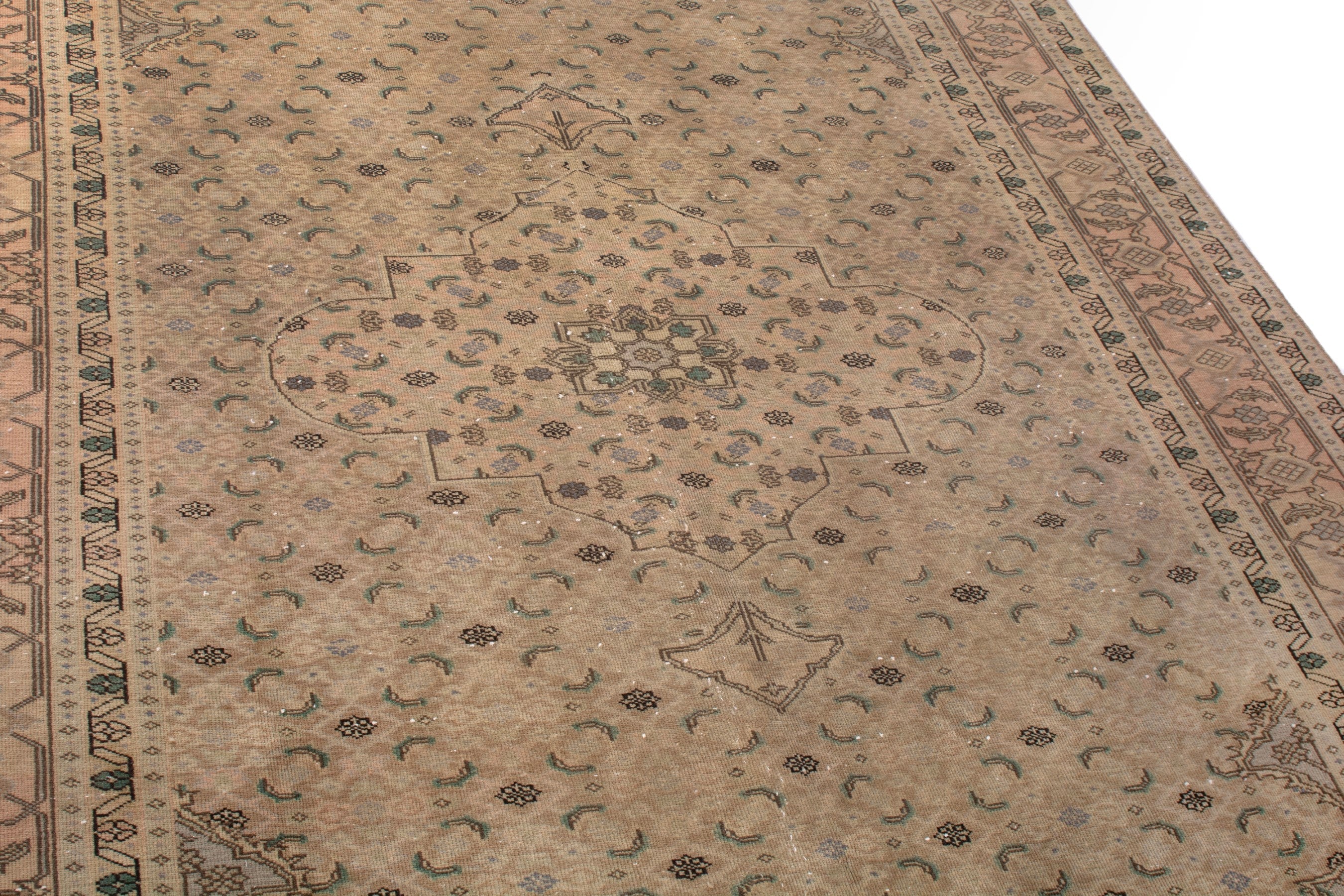 Persian Ardabil area rug in taupe and tan, view 7 of 23