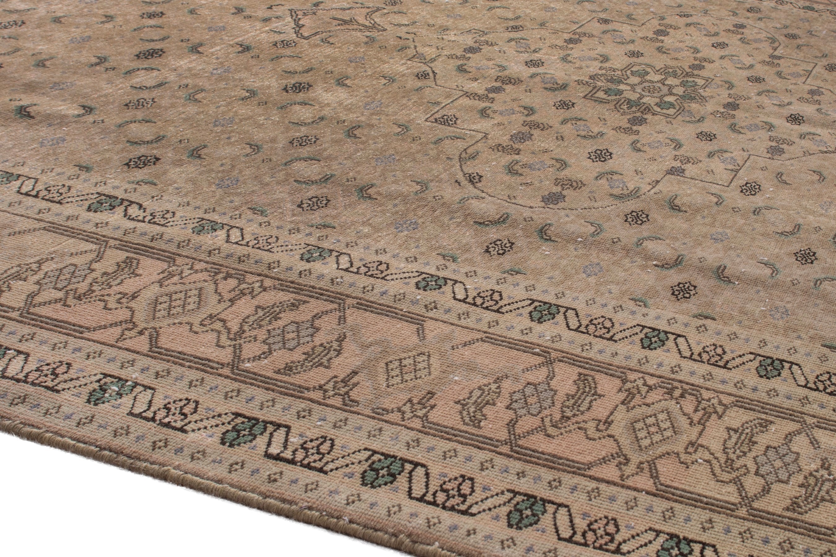 Persian Ardabil area rug in taupe and tan, view 8 of 23