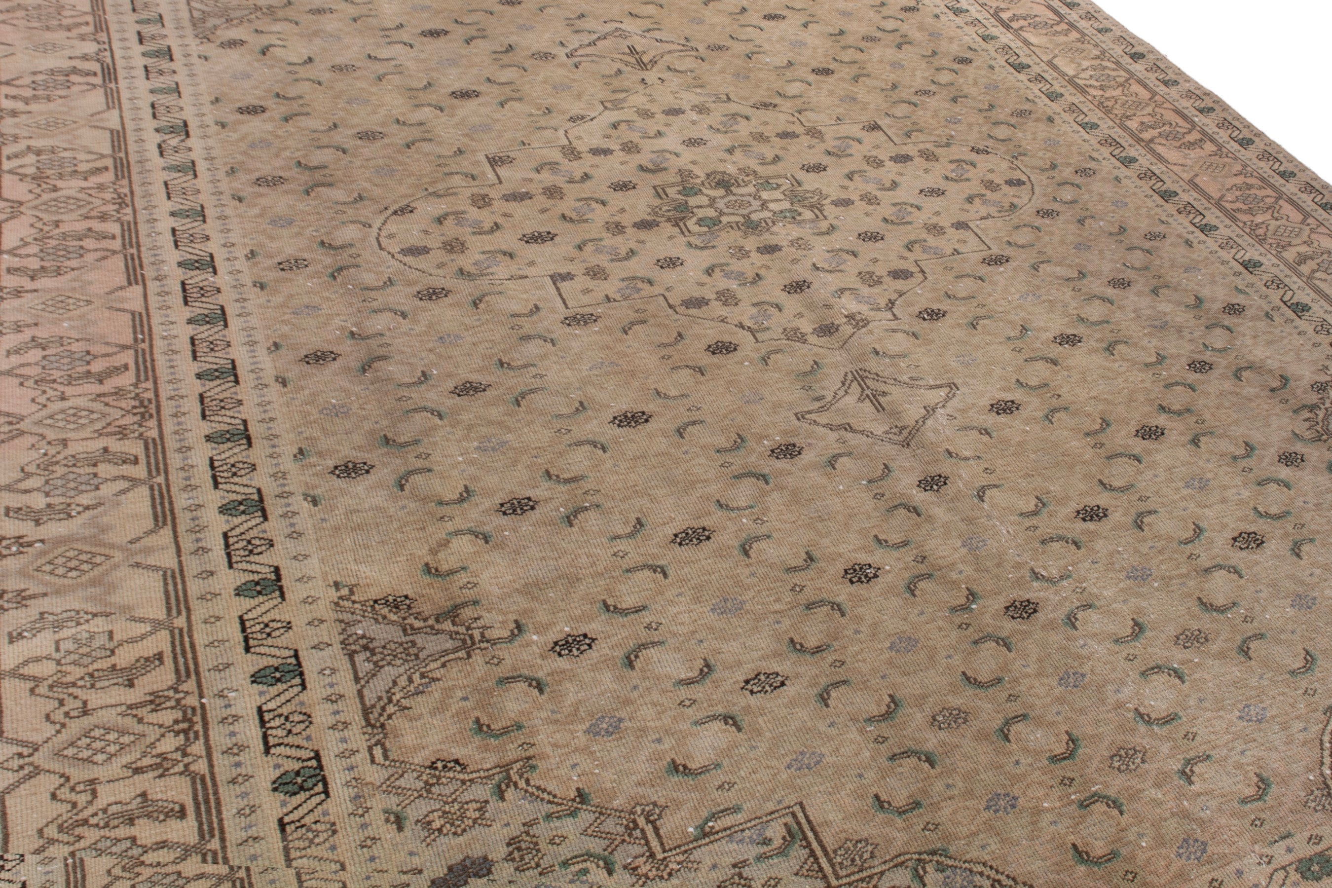 Persian Ardabil area rug in taupe and tan, view 9 of 23