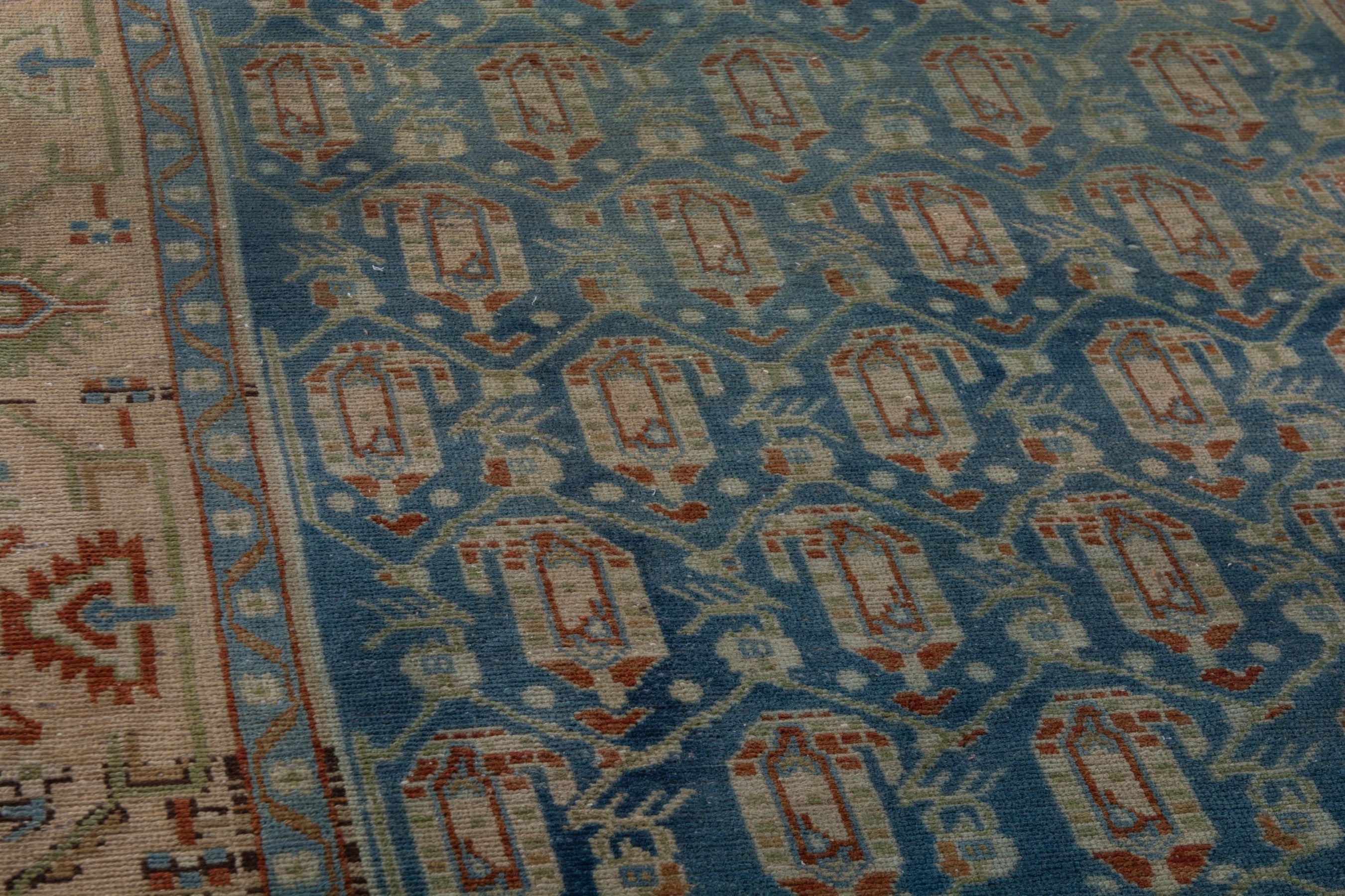Persian Borujerd area rug in teal and beige, view 10 of 22