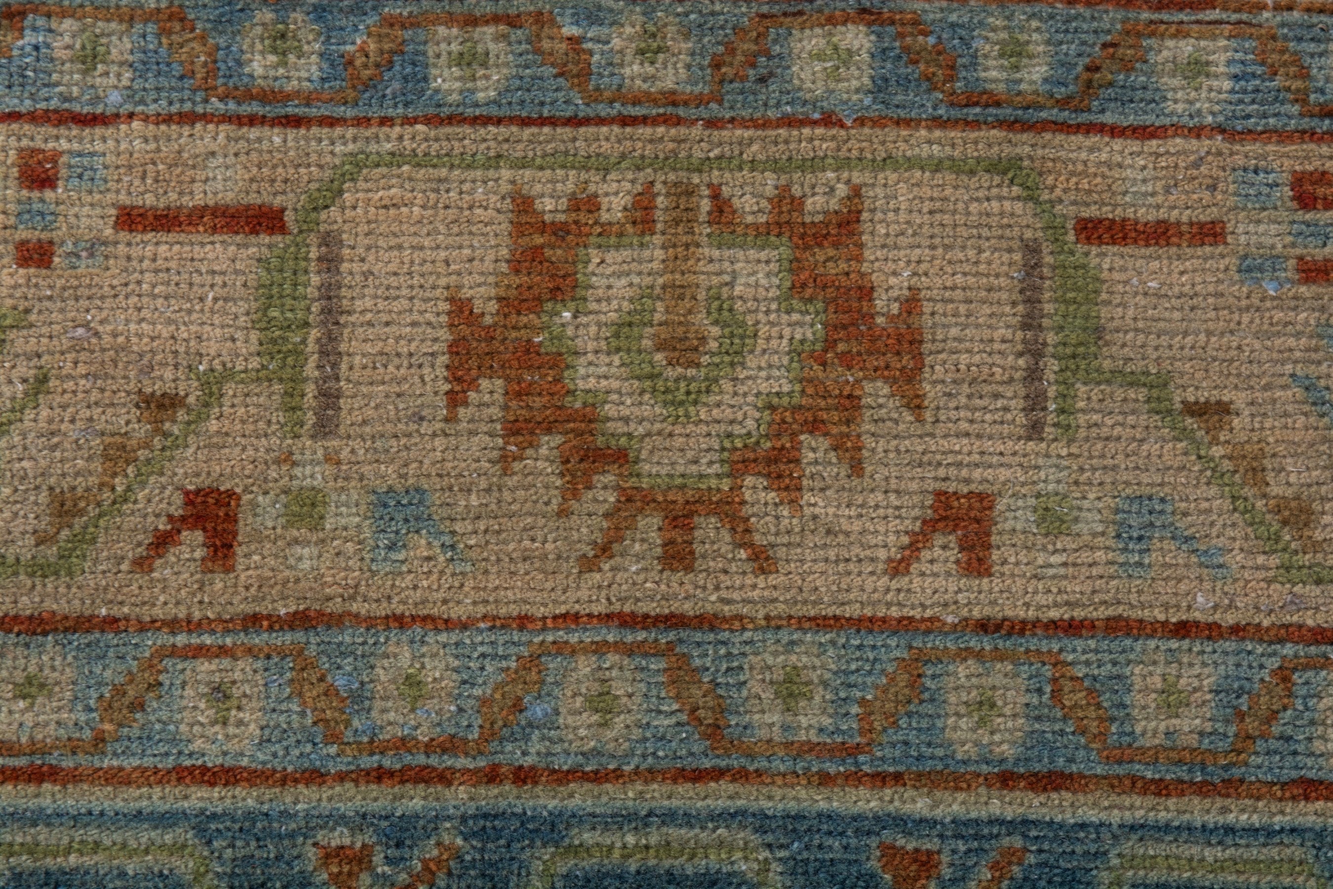 Persian Borujerd area rug in teal and beige, view 14 of 22