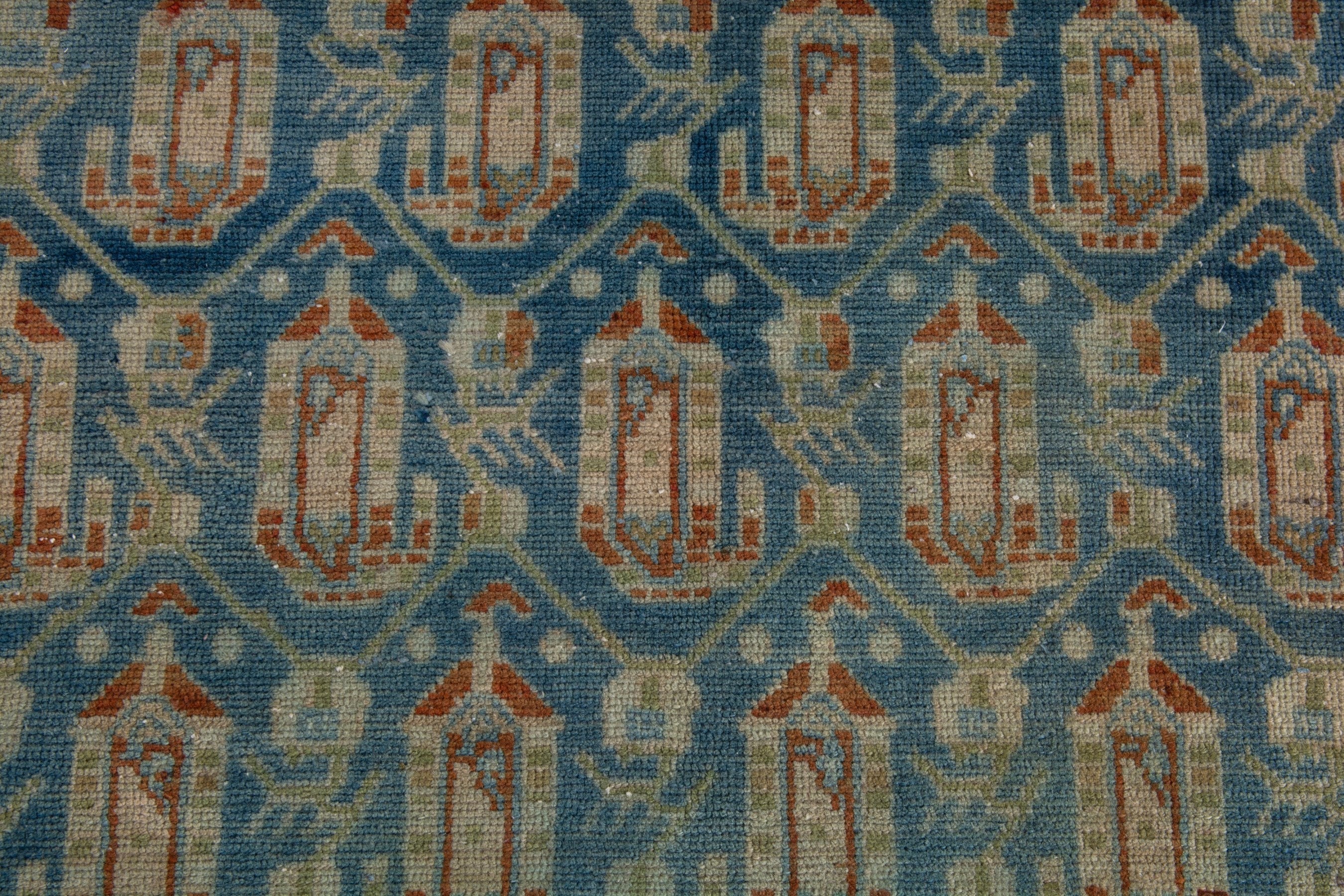Persian Borujerd area rug in teal and beige, view 16 of 22