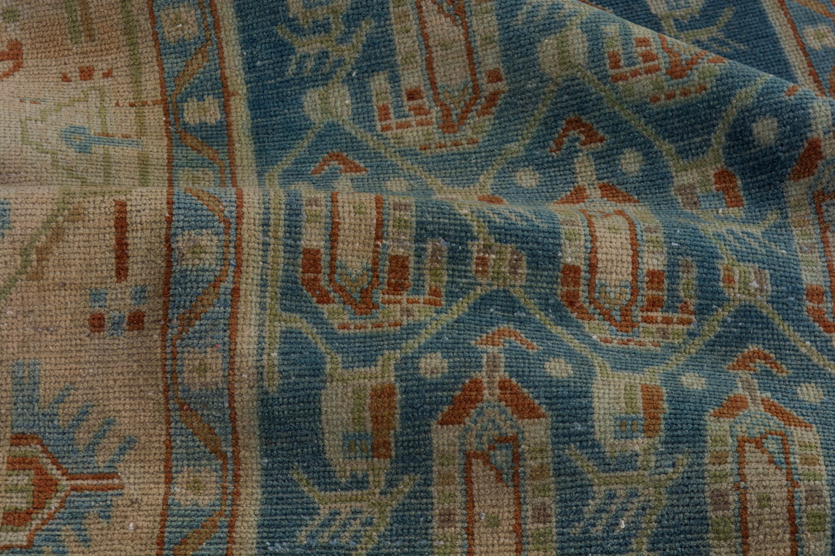 Persian Borujerd area rug in teal and beige, view 17 of 22