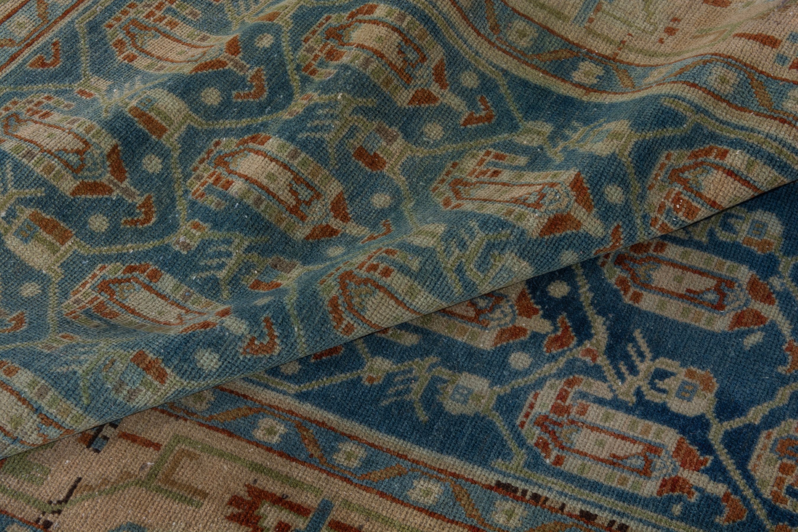 Persian Borujerd area rug in teal and beige, view 18 of 22