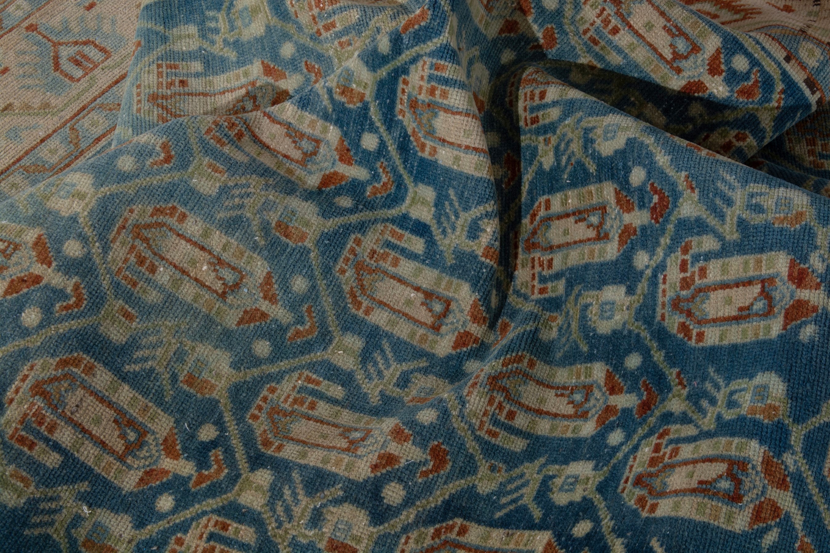 Persian Borujerd area rug in teal and beige, view 19 of 22