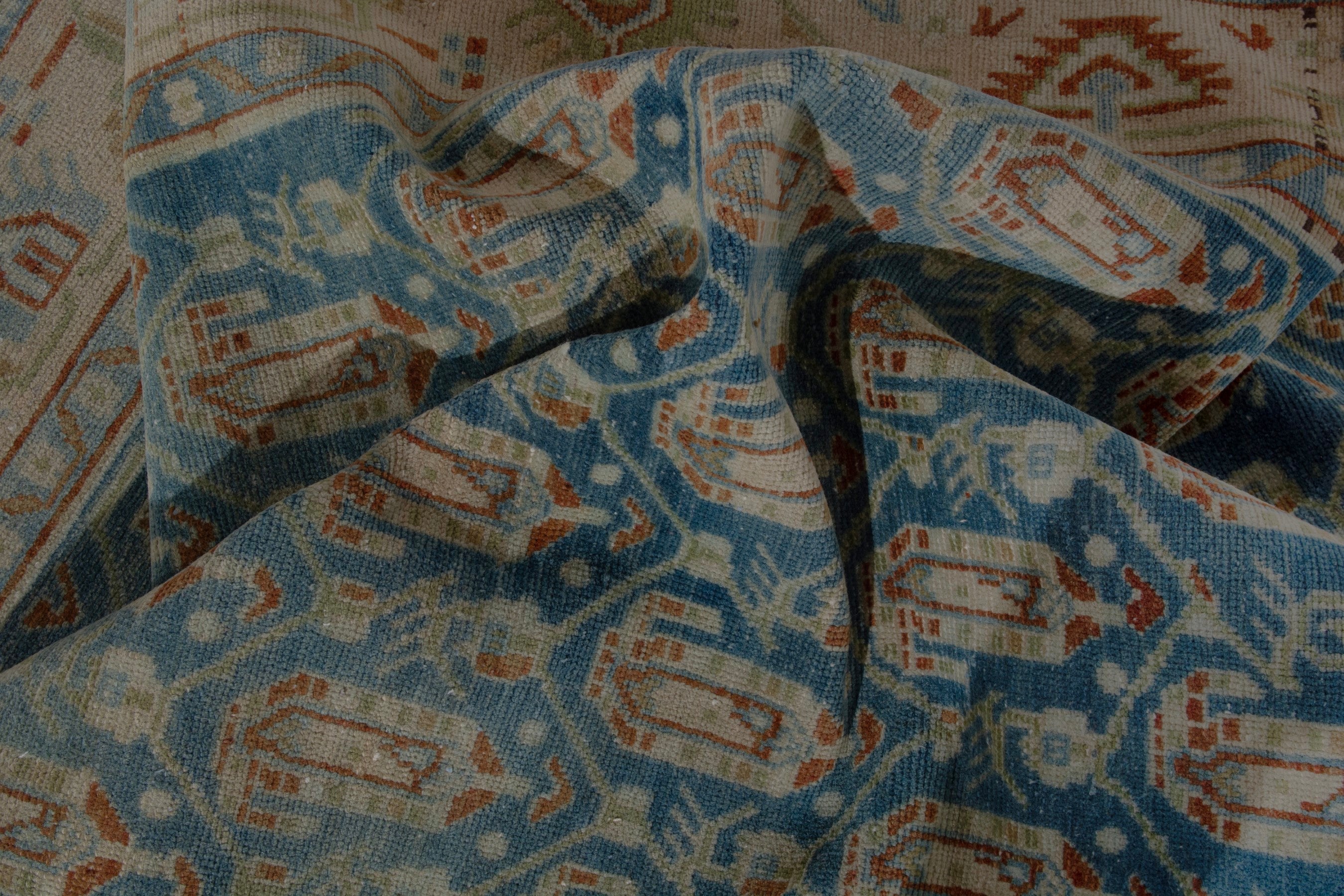 Persian Borujerd area rug in teal and beige, view 20 of 22