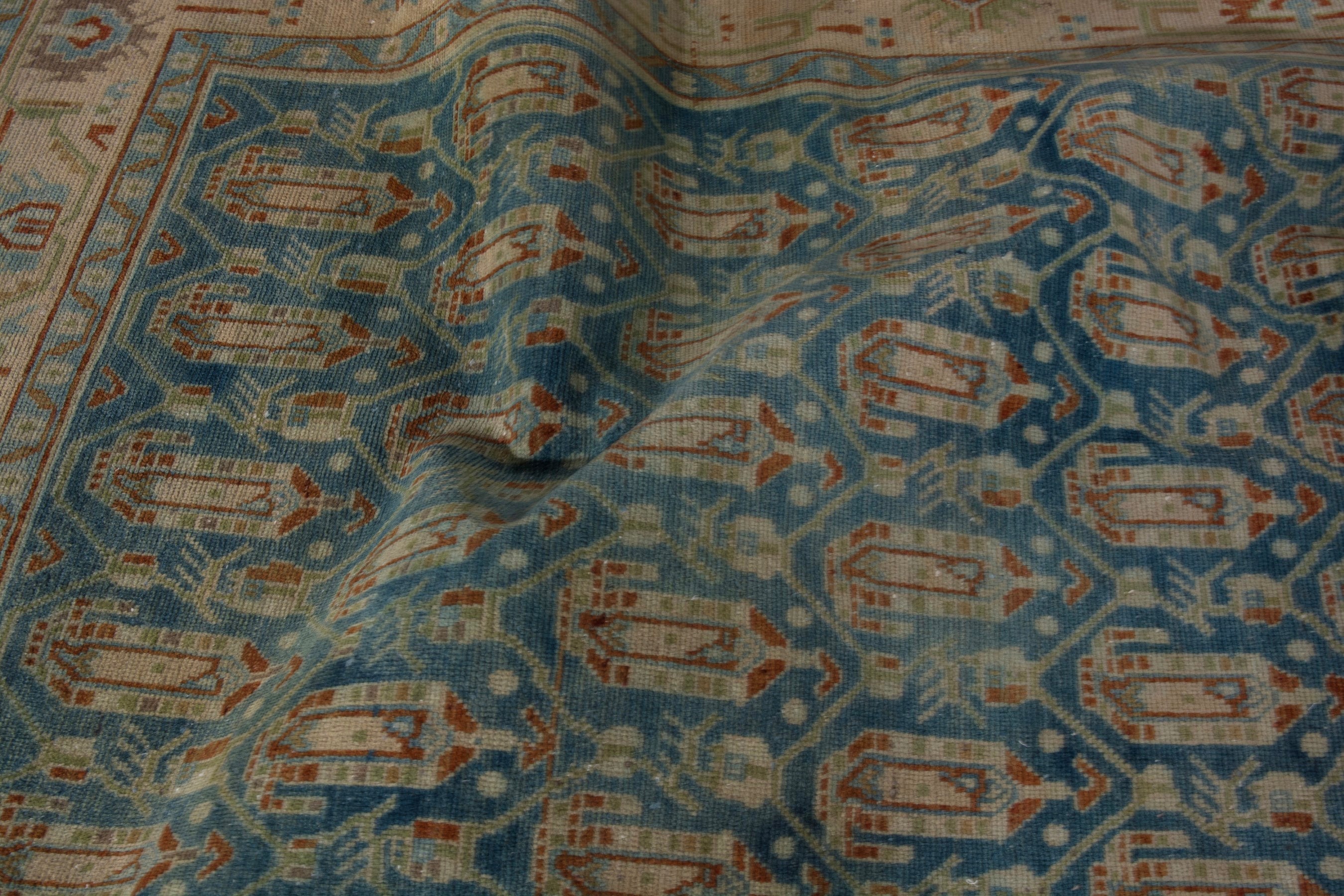 Persian Borujerd area rug in teal and beige, view 21 of 22
