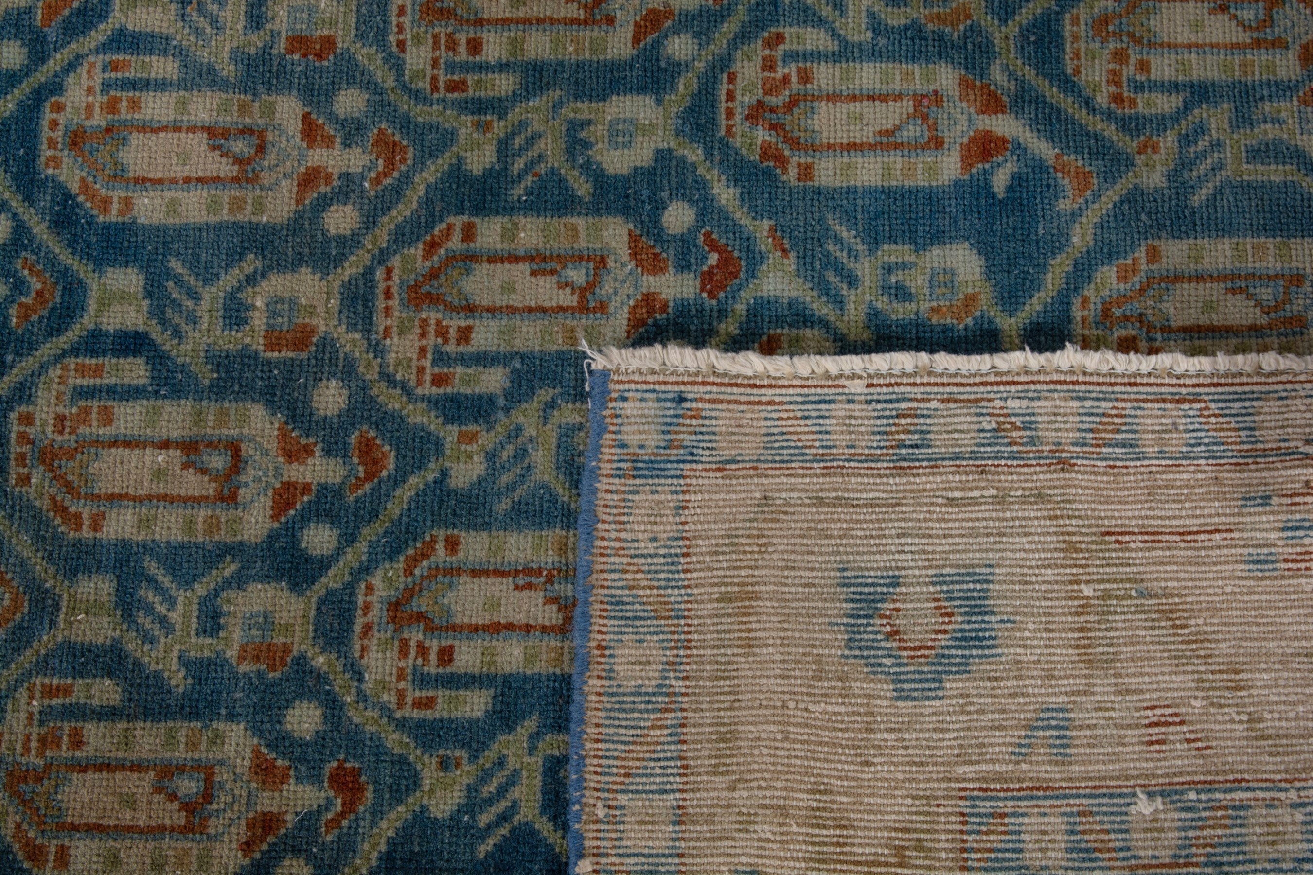 Persian Borujerd area rug in teal and beige, view 22 of 22