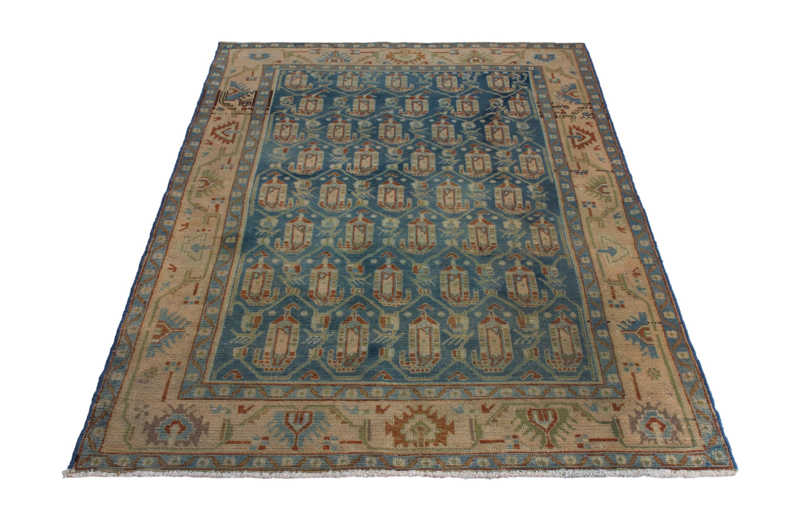 Persian Borujerd area rug in teal and beige, view 2 of 22