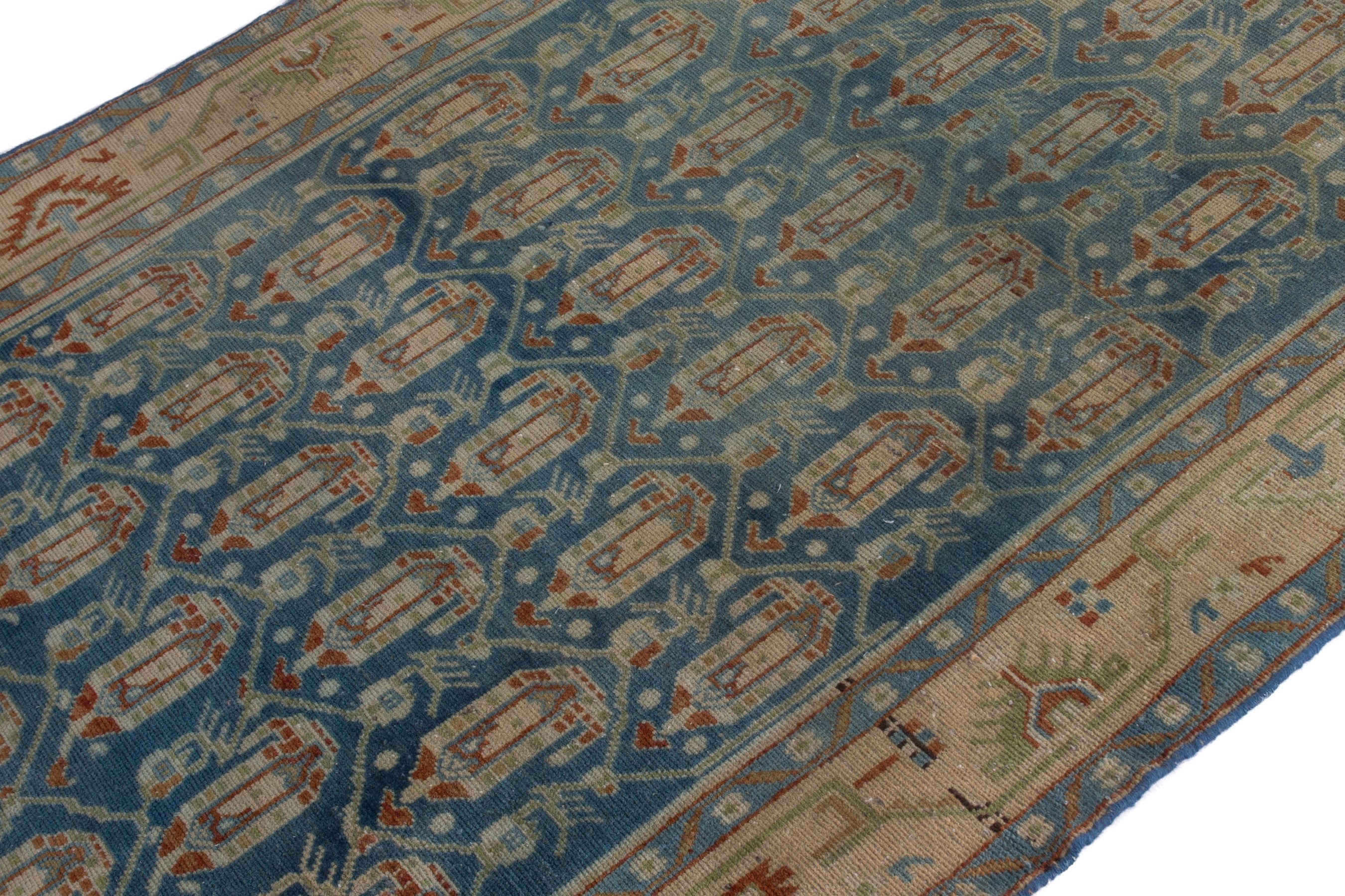 Persian Borujerd area rug in teal and beige, view 6 of 22