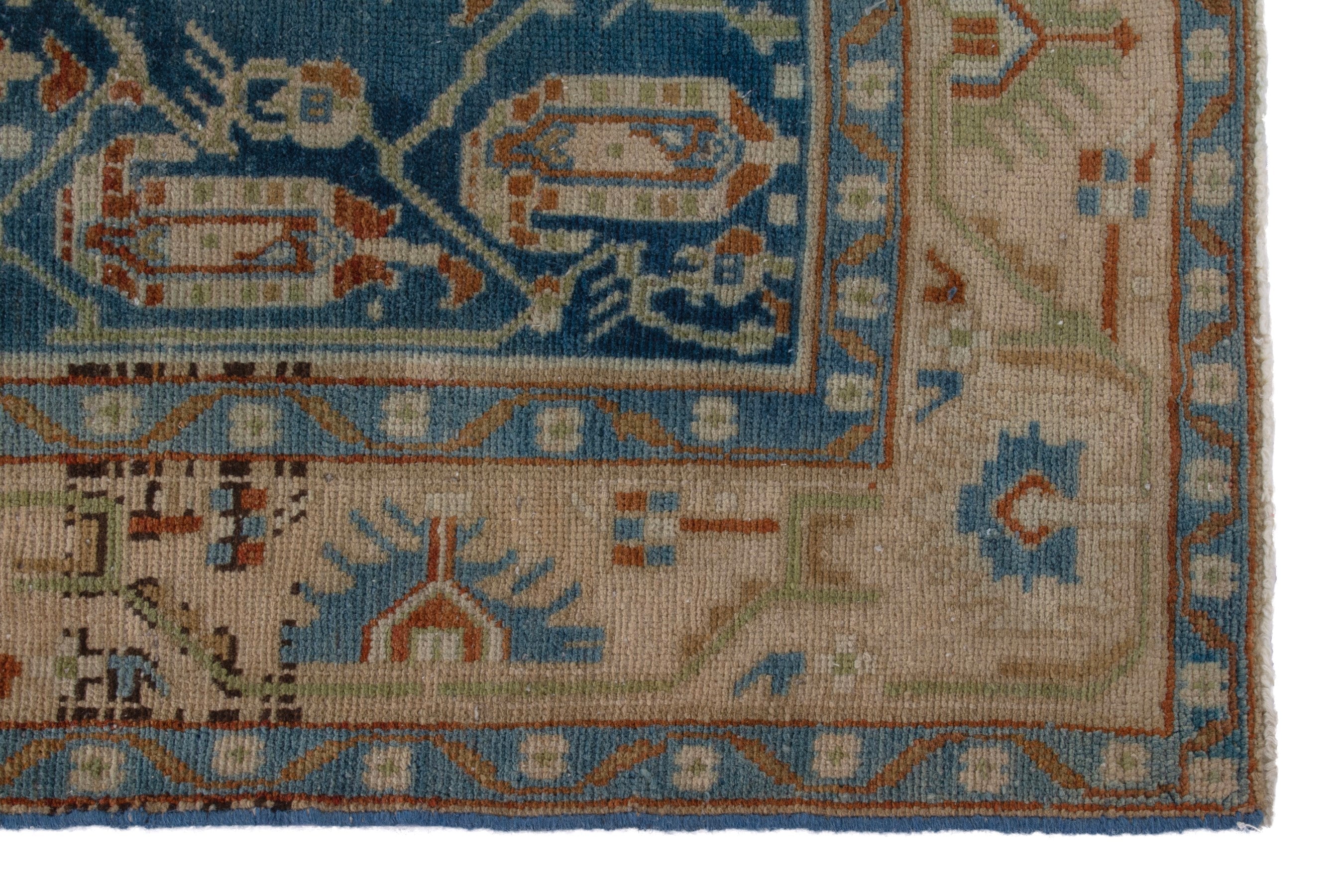 Persian Borujerd area rug in teal and beige, view 5 of 22
