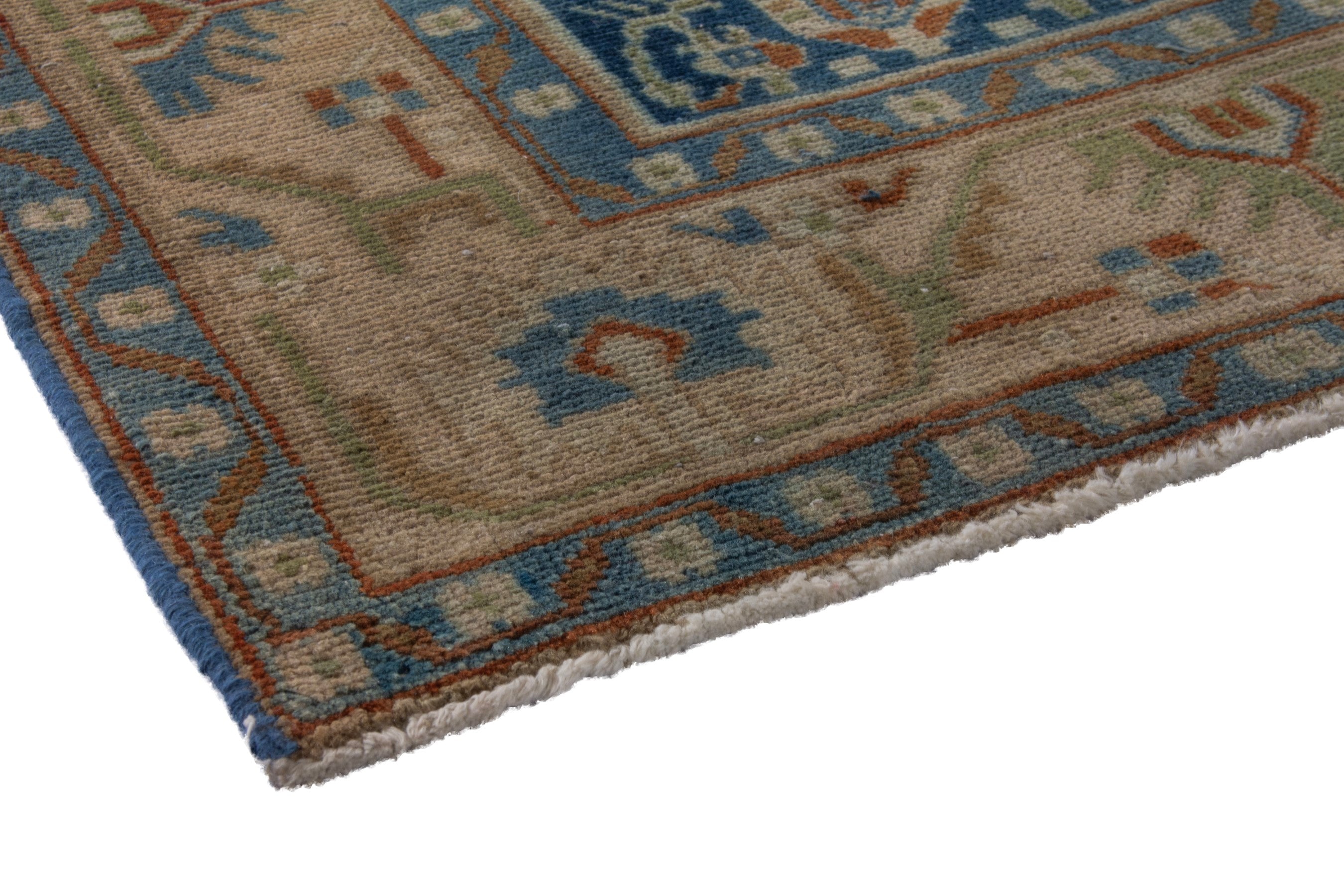 Persian Borujerd area rug in teal and beige, view 4 of 22