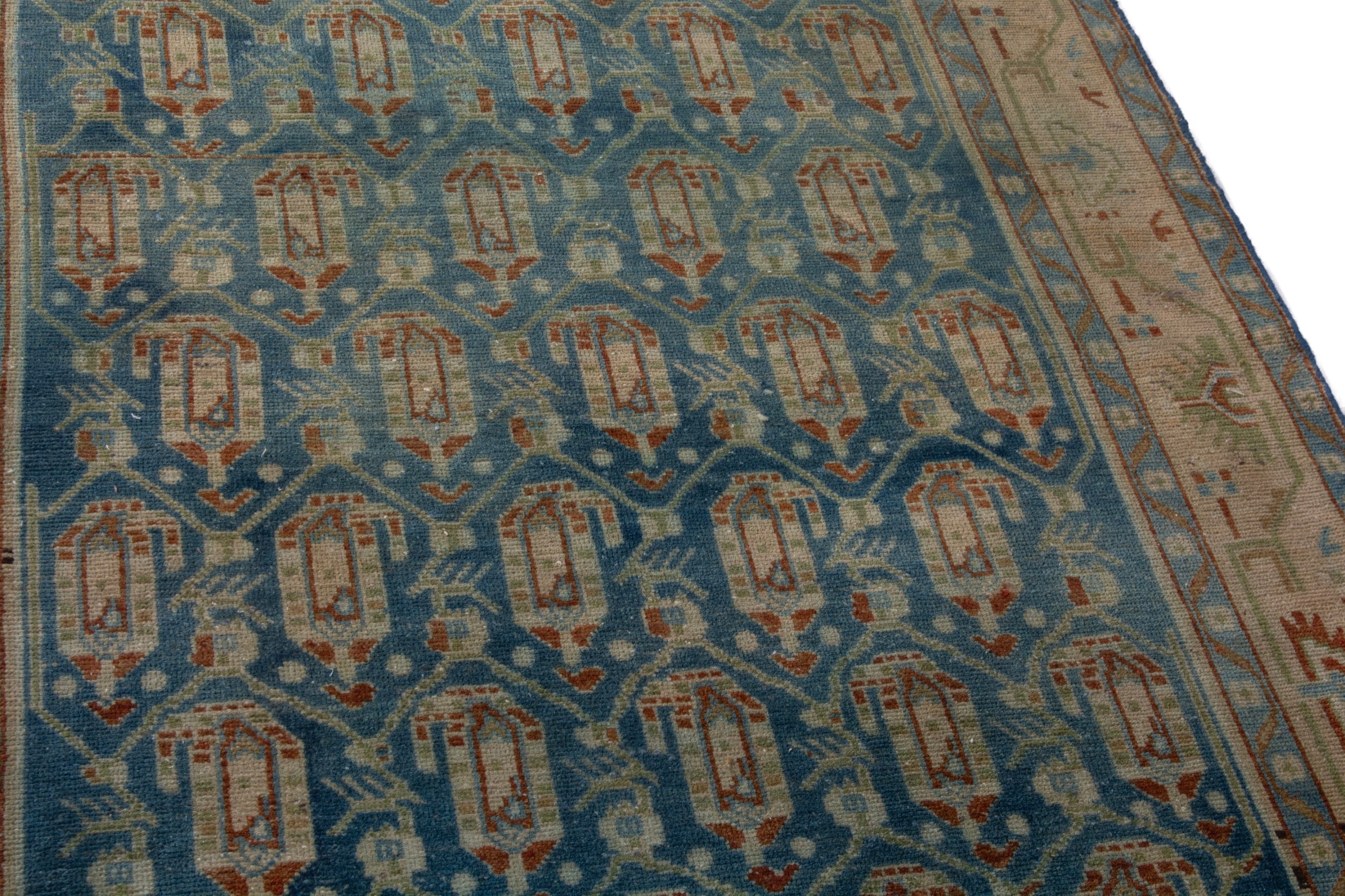 Persian Borujerd area rug in teal and beige, view 7 of 22