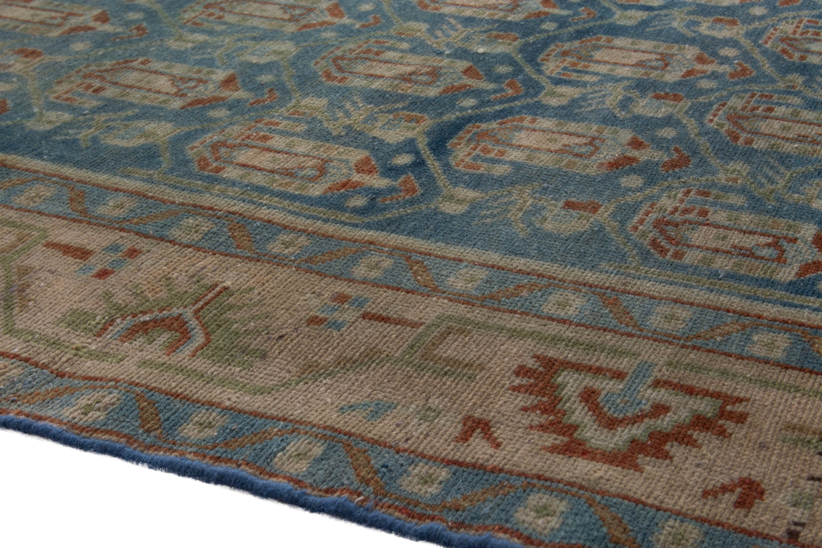 Persian Borujerd area rug in teal and beige, view 8 of 22