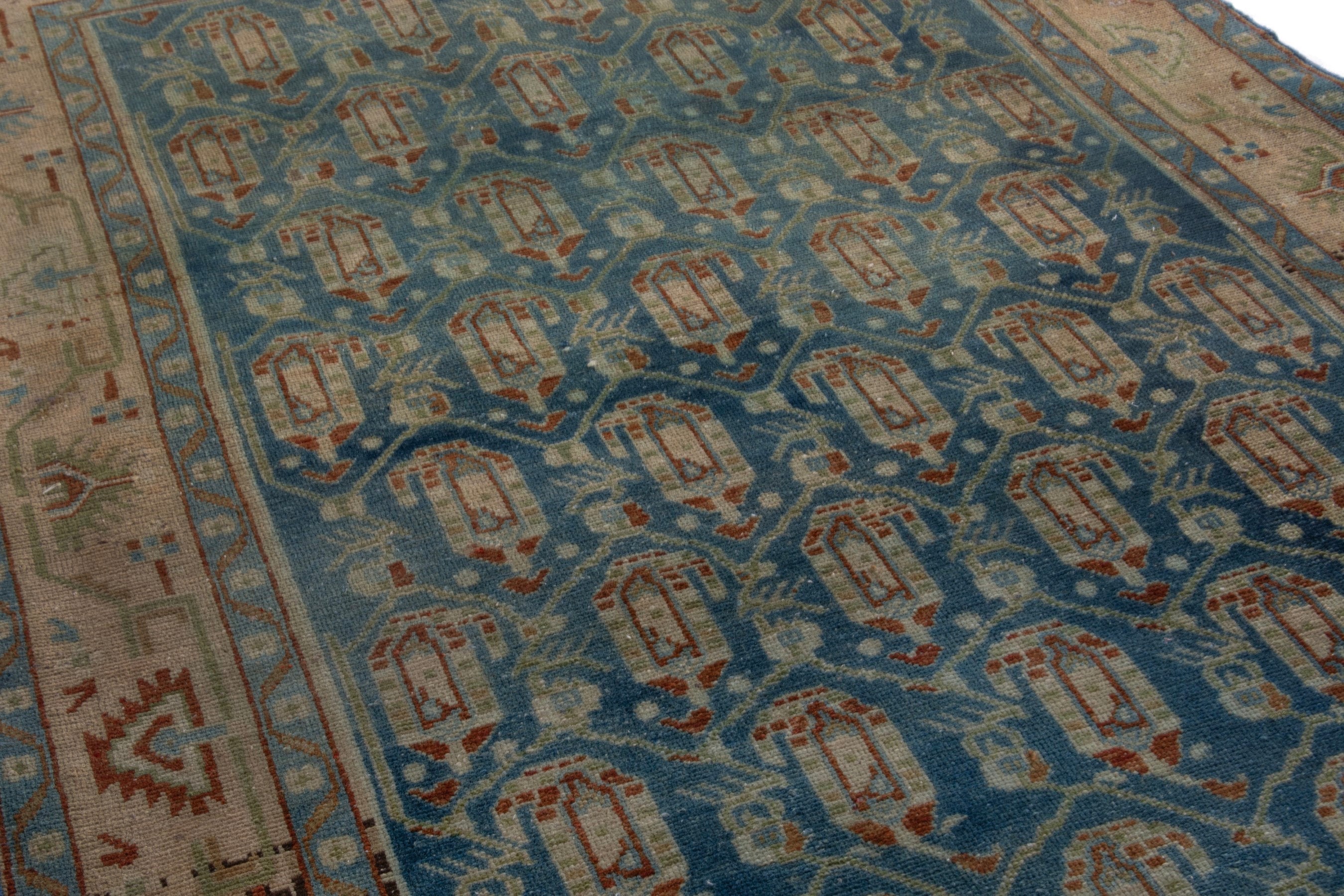 Persian Borujerd area rug in teal and beige, view 9 of 22