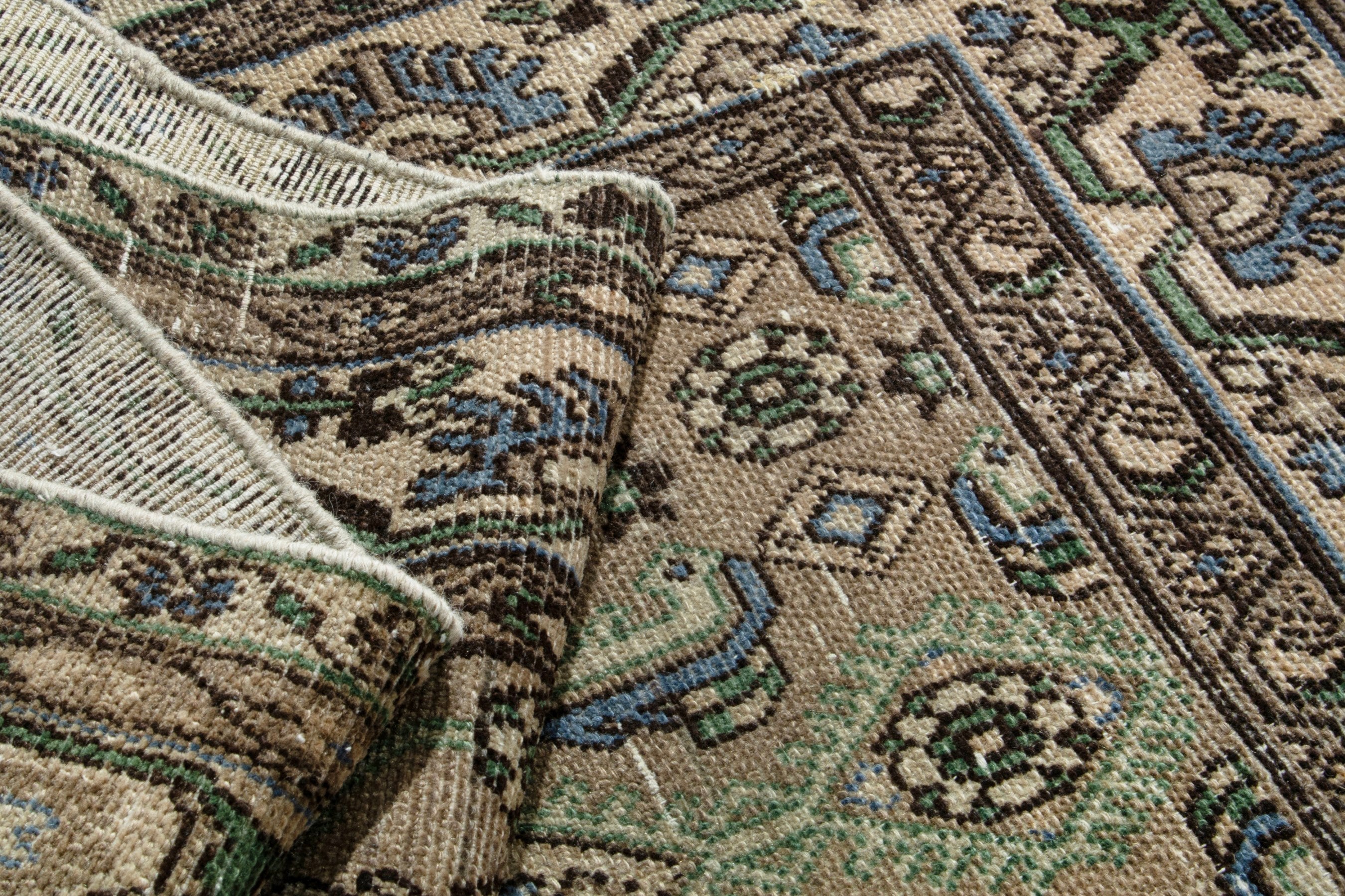 Persian Borujerd runner rug in sage and tan, view 19 of 20