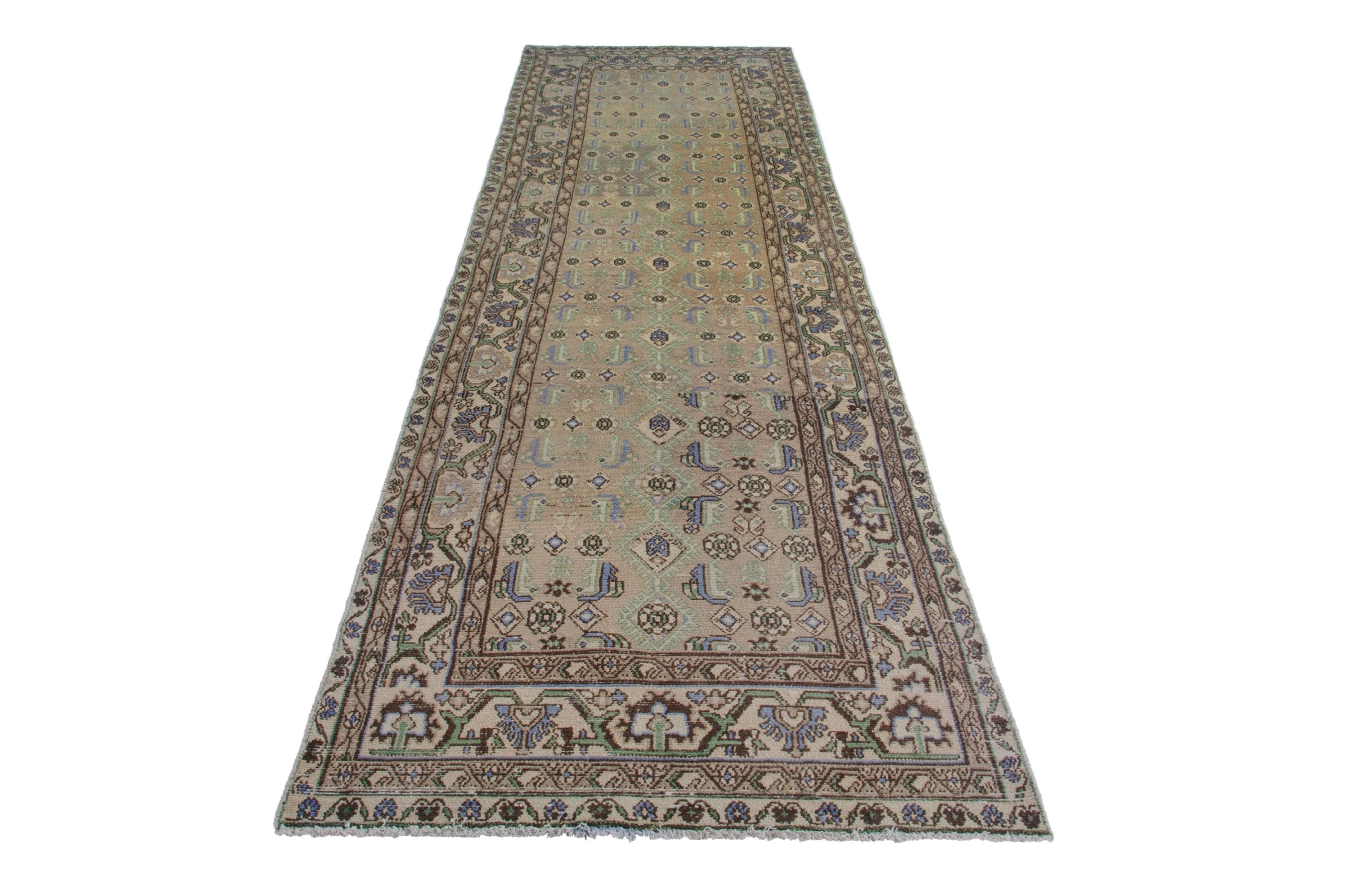 Persian Borujerd runner rug in sage and tan, view 2 of 20