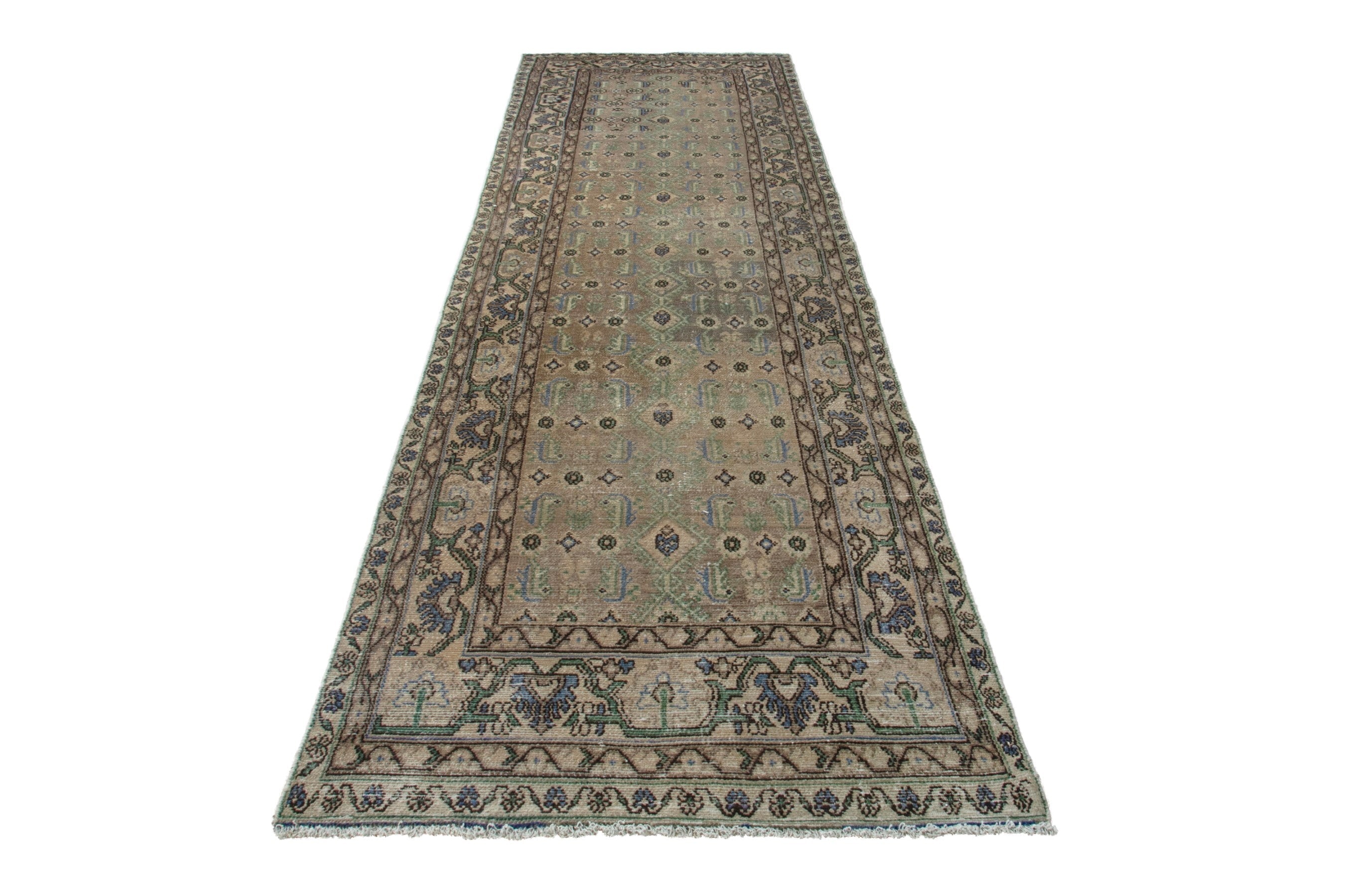 Persian Borujerd runner rug in sage and tan, view 3 of 20