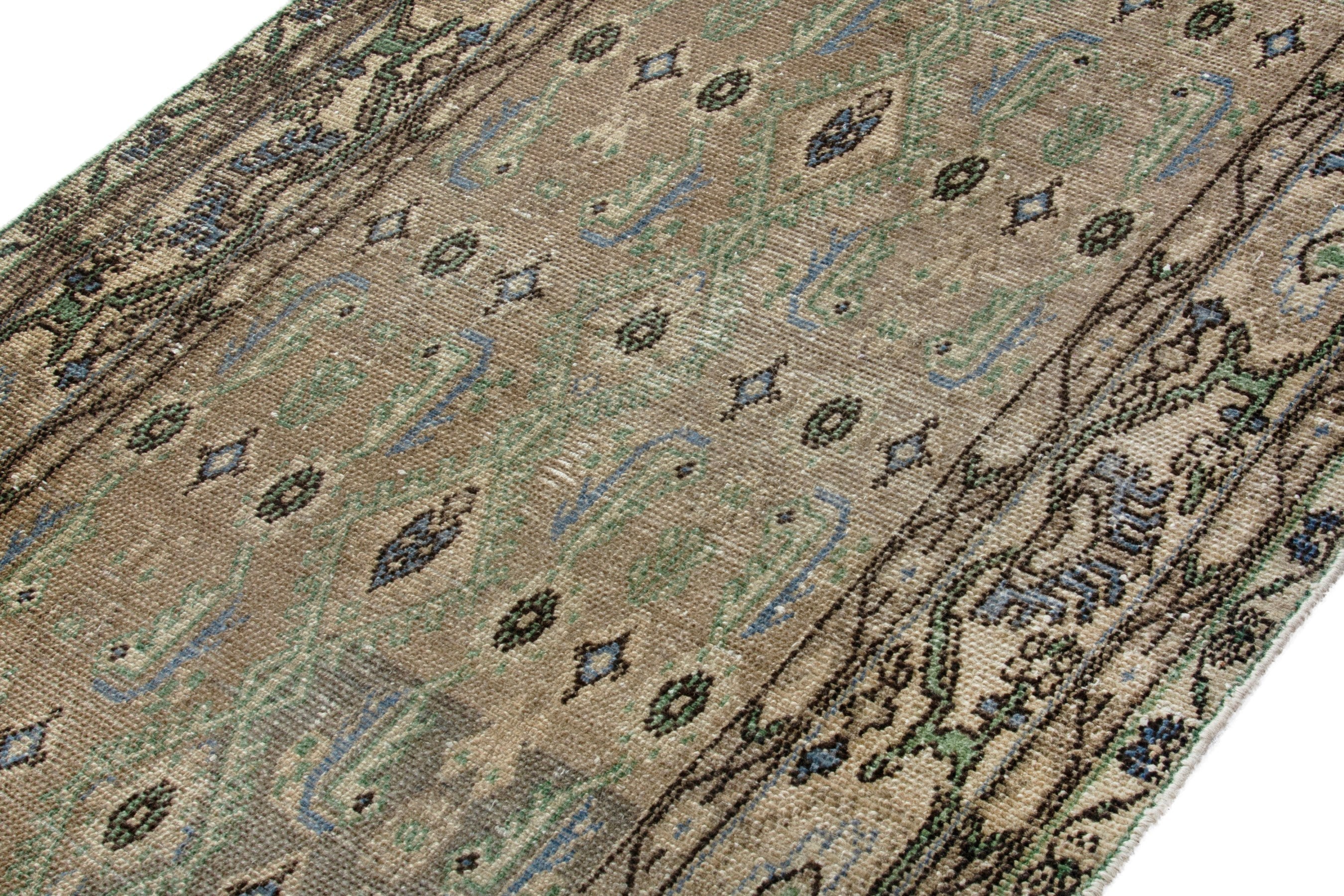 Persian Borujerd runner rug in sage and tan, view 6 of 20