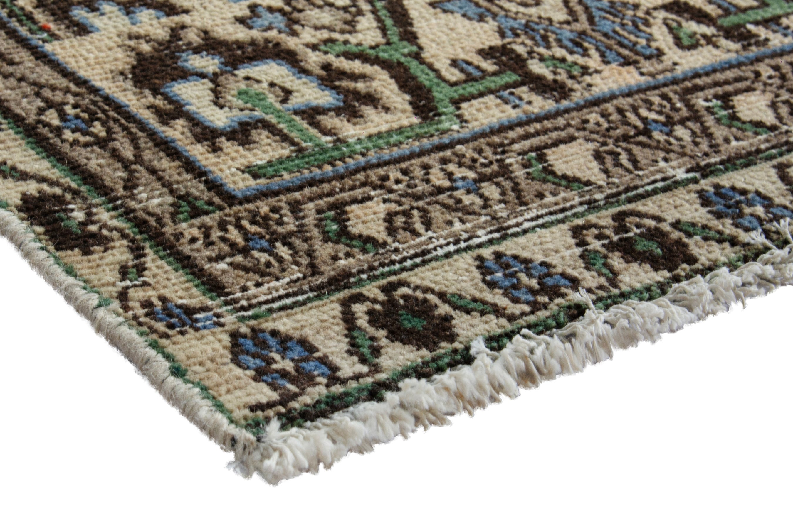 Persian Borujerd runner rug in sage and tan, view 4 of 20