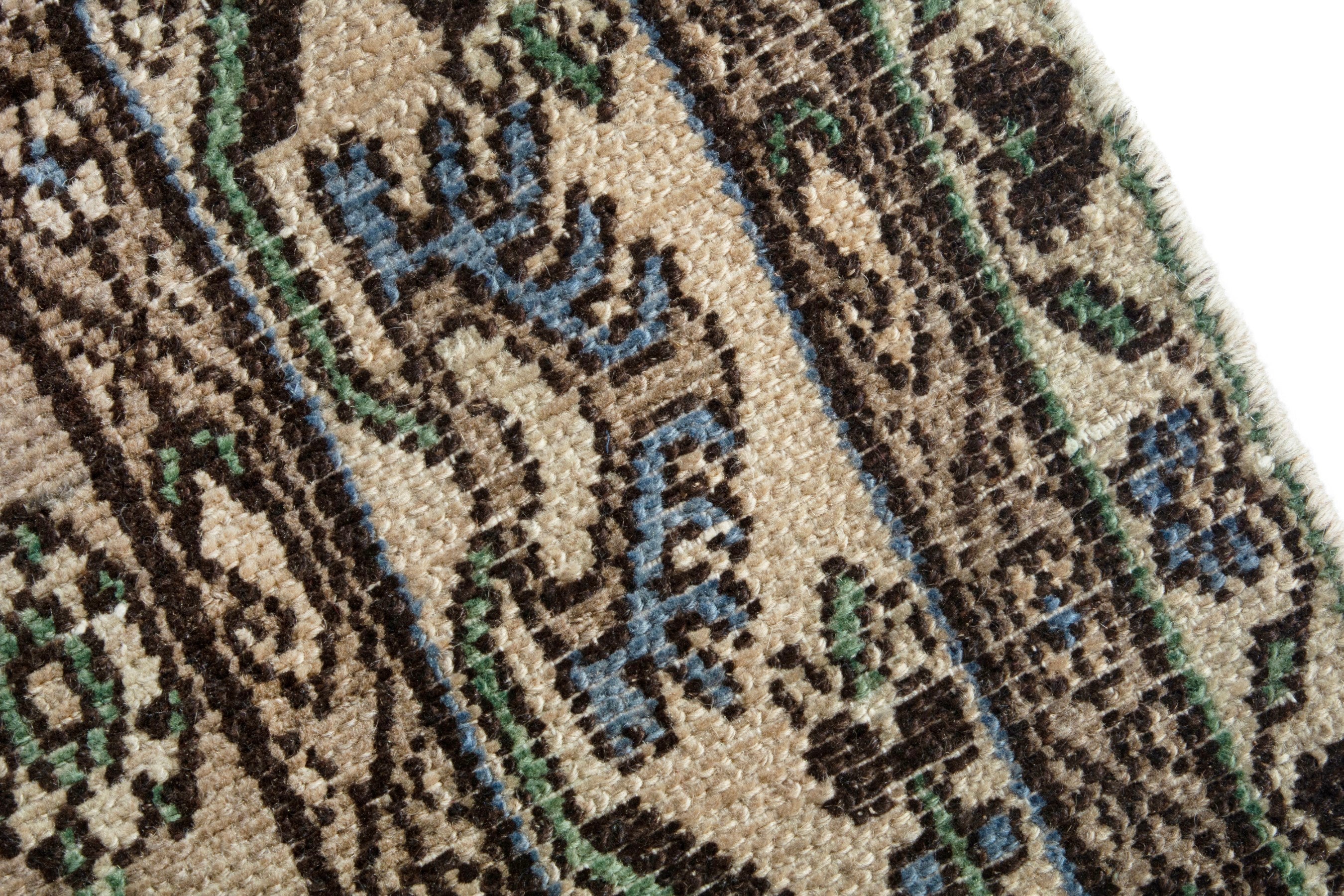 Persian Borujerd runner rug in sage and tan, view 10 of 20