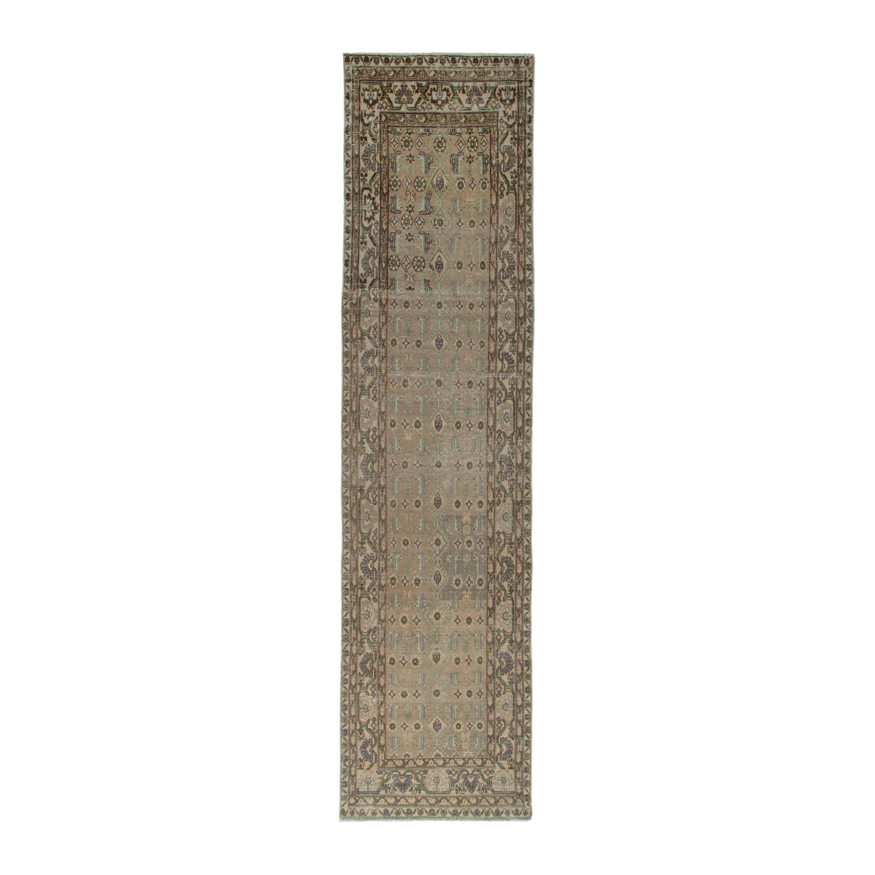 Persian Borujerd runner rug in sage and tan, 3'9" x 16'11"