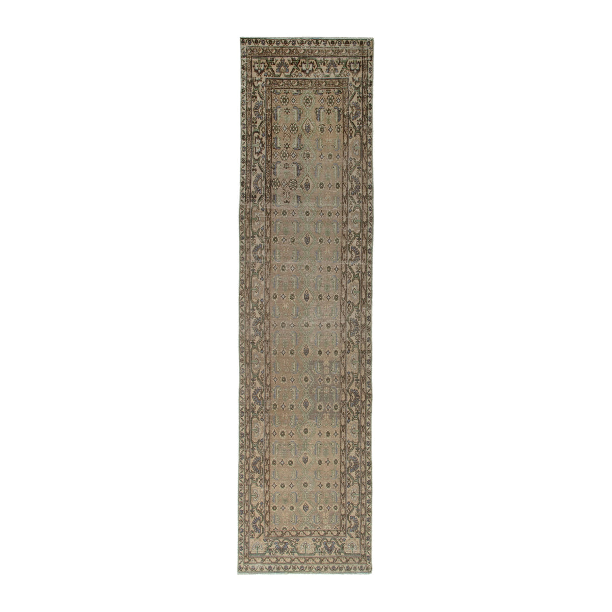 Persian Borujerd runner rug in sage and tan, 3'9" x 16'11"