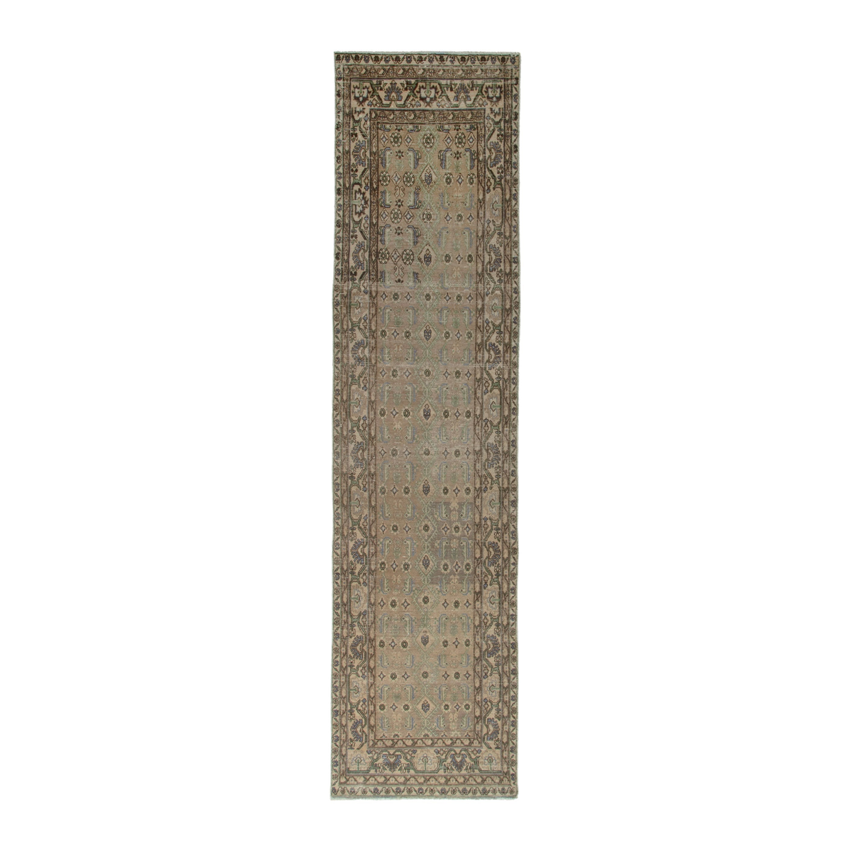 Persian Borujerd runner rug in sage and tan, 3'9" x 16'11"