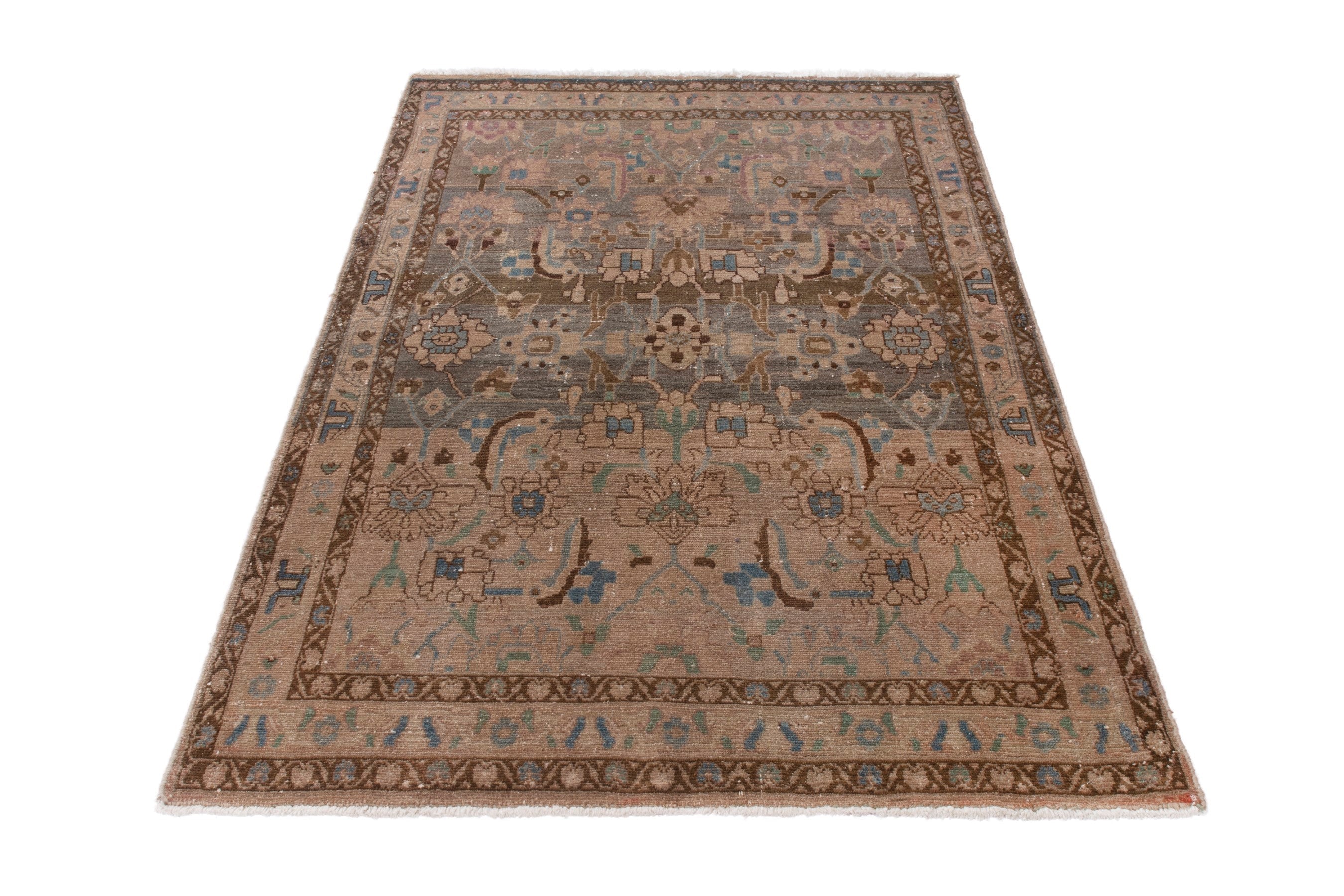 Persian Borujerd area rug in taupe and greige, view 3 of 19
