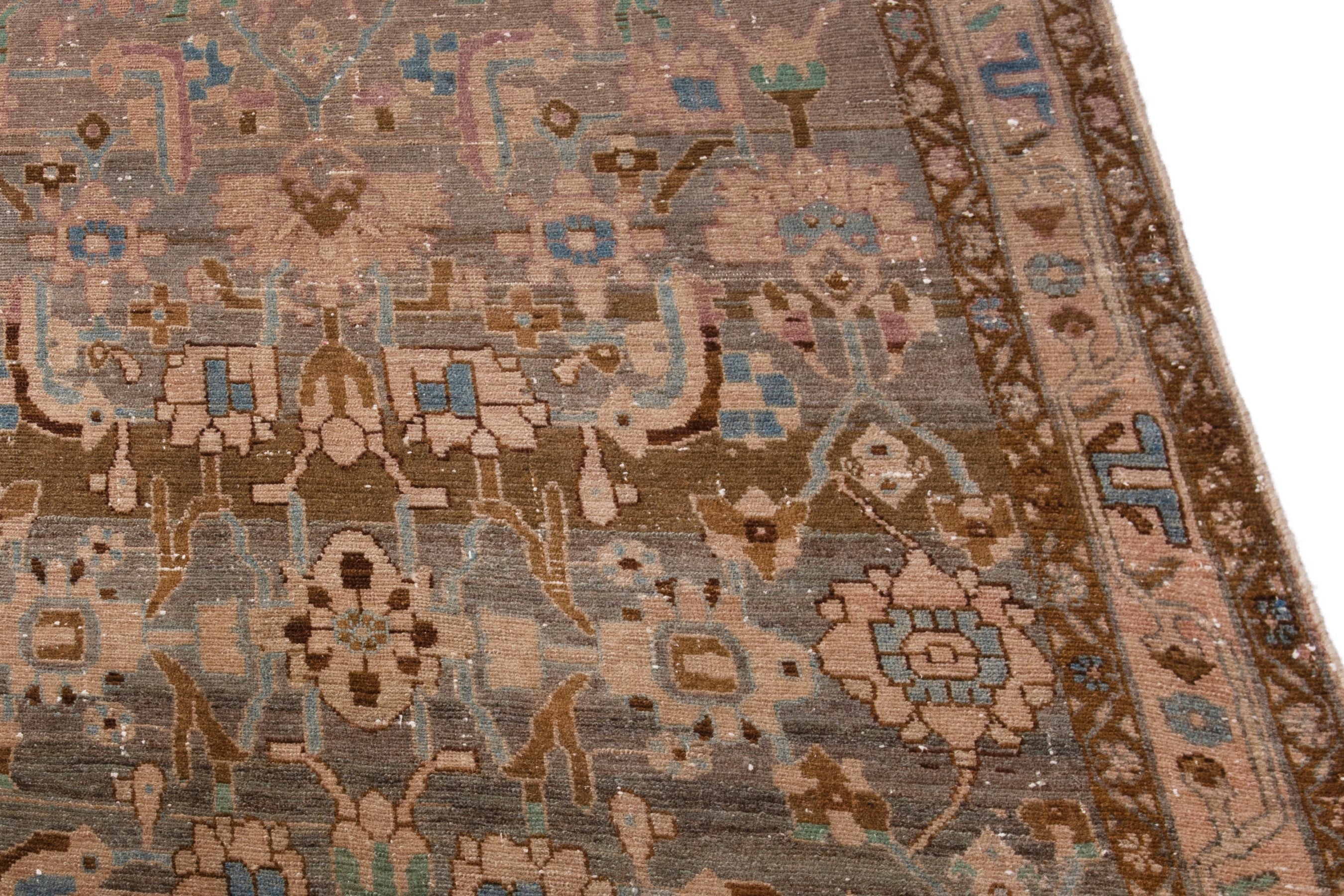Persian Borujerd area rug in taupe and greige, view 7 of 19