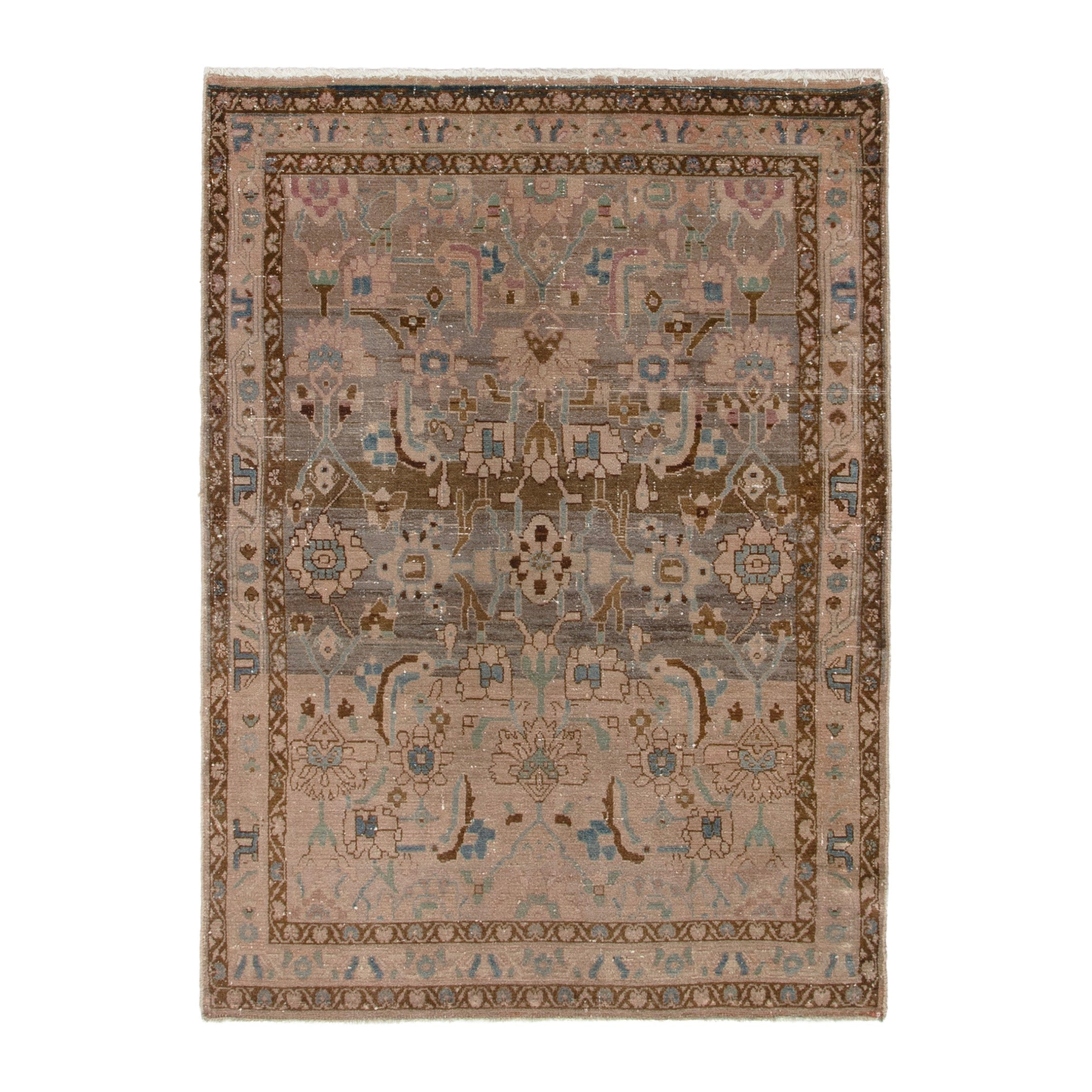 Persian Borujerd area rug in taupe and greige, 4'9" x 6'11"