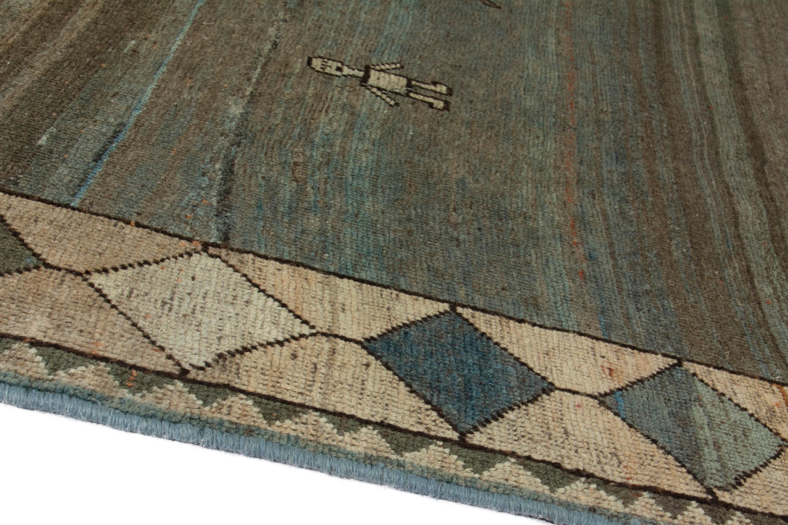 Persian Gabbeh area rug in taupe and sage, view 7 of 18