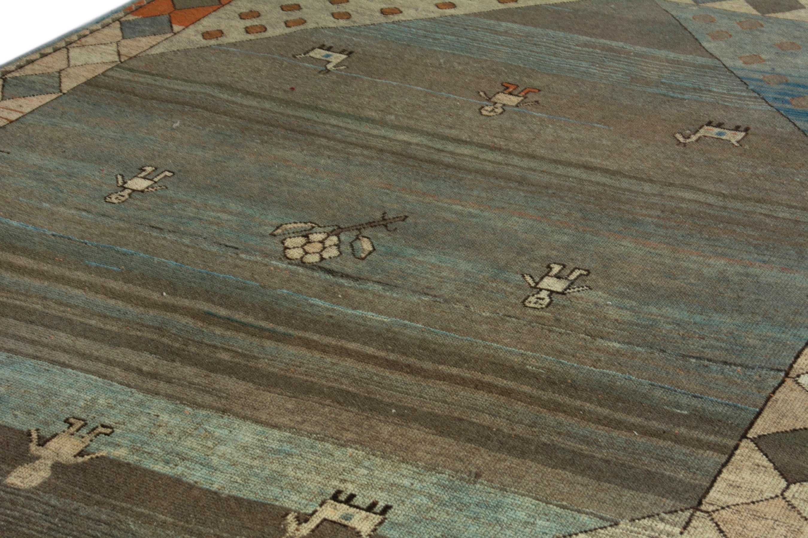 Persian Gabbeh area rug in taupe and sage, view 9 of 18