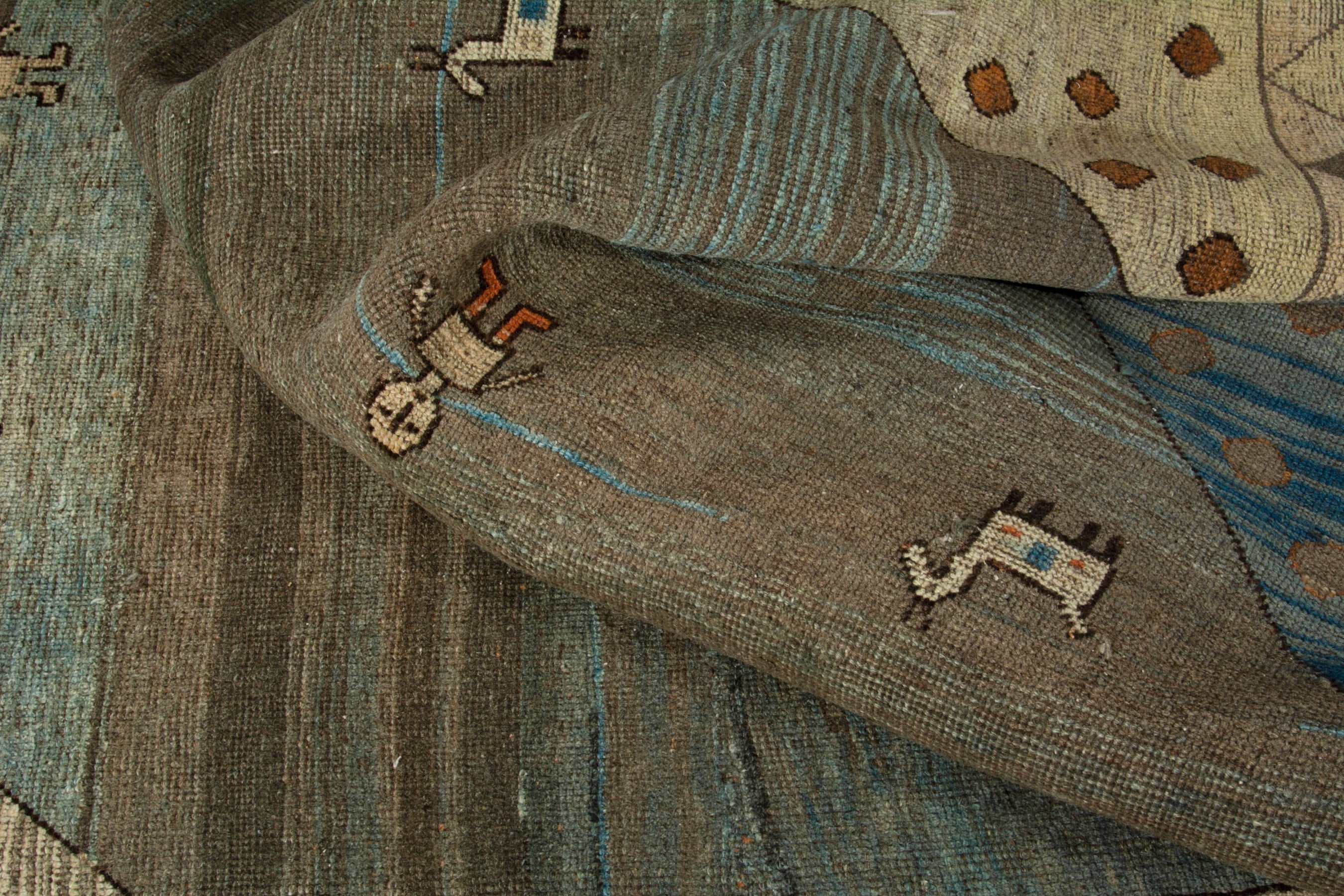 Persian Gabbeh area rug in taupe and sage, view 16 of 18