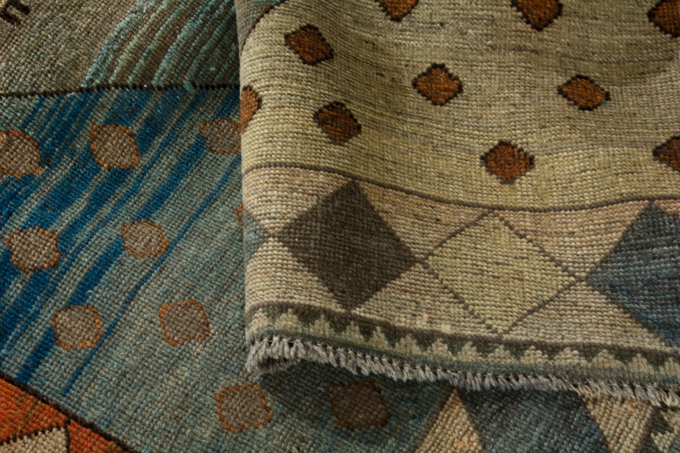 Persian Gabbeh area rug in taupe and sage, view 12 of 18