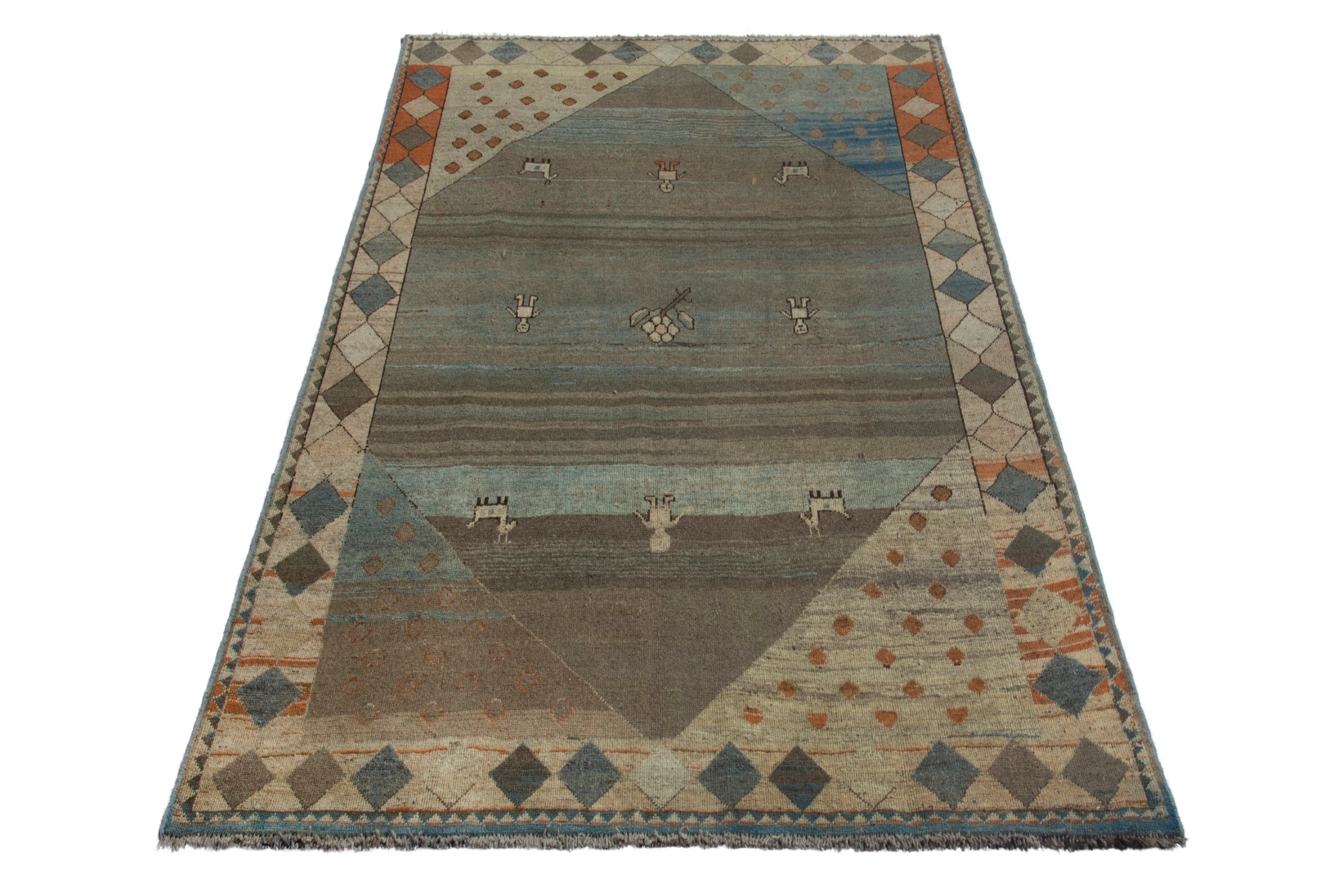 Persian Gabbeh area rug in taupe and sage, view 2 of 18